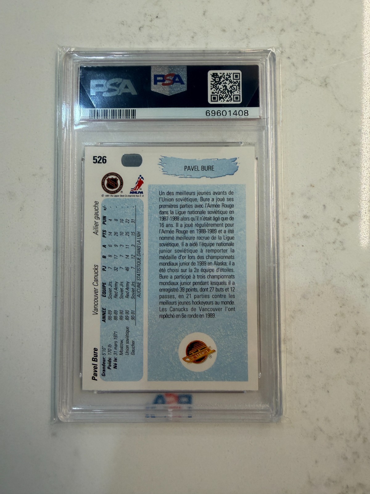 1990-91 Upper Deck FRENCH Young Guns #526 Pavel Bure RC ROOKIE PSA 10 GEM MINT
