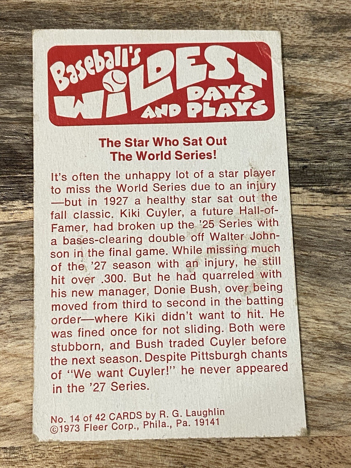 1973 Fleer Wildest Days and Plays #14 Star Who Sat Out VG