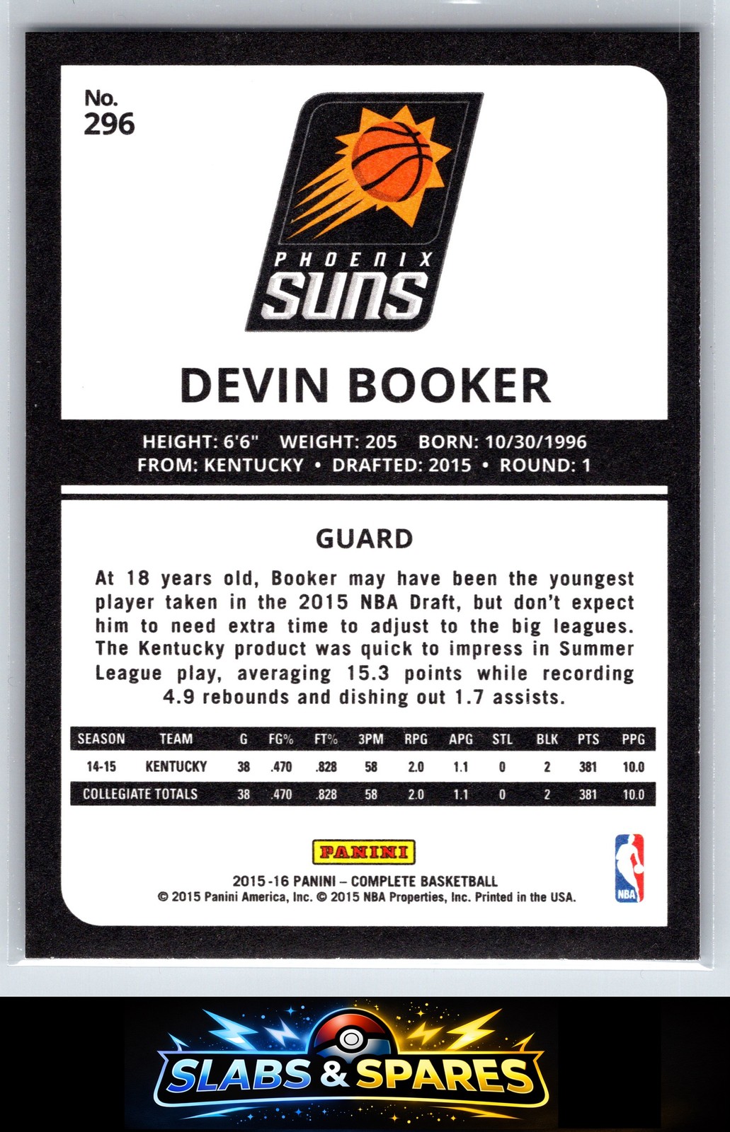 Devin Booker 2015-16 Panini Complete #296 Rookie RC Phoenix Suns