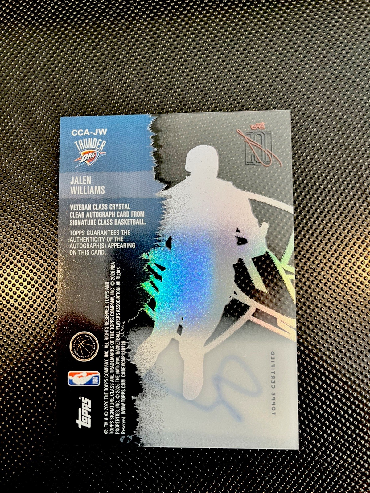 Topps Signature Class 2025 Jalen Williams CCA-JW Crystal Clear Auto OKC Thunder