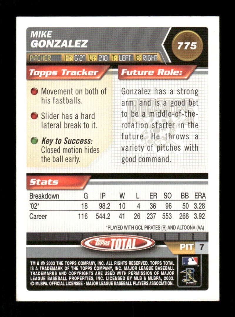 2003 Topps Total Silver #775 Mike Gonzalez signed autograph JBN2 BXCP66