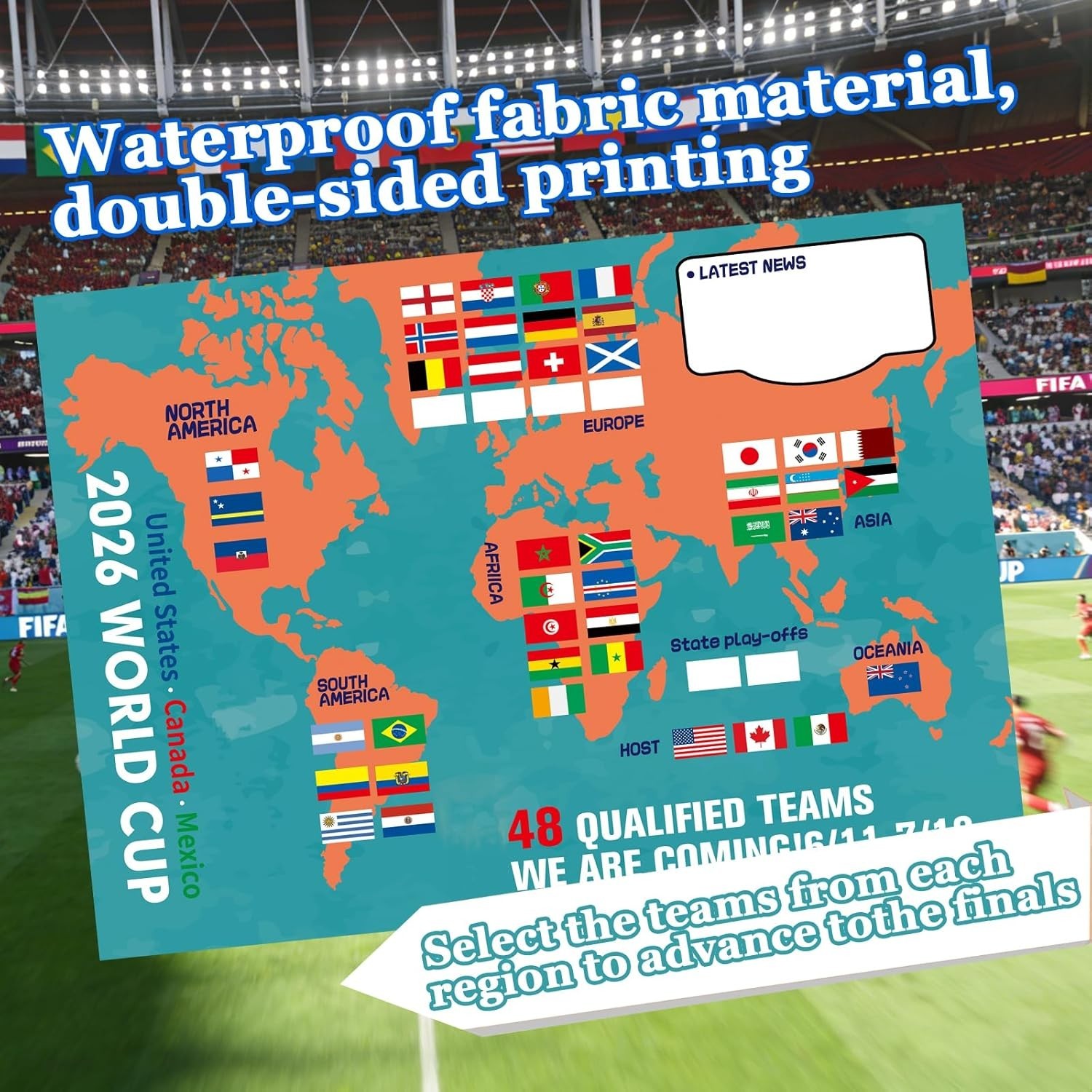 36×24 Inches World Cup 2026 Schedule Poster with 64 Reusable Flag Stickers