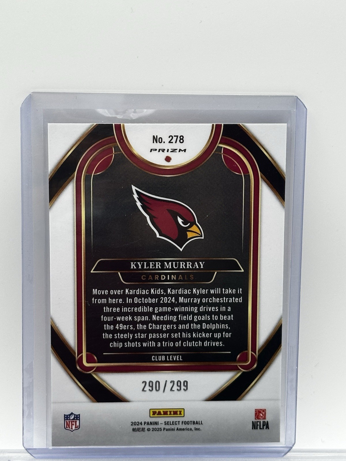 Panini 2024 Select Club Level Kyler Murray #278 Copper Shock Prizm /299