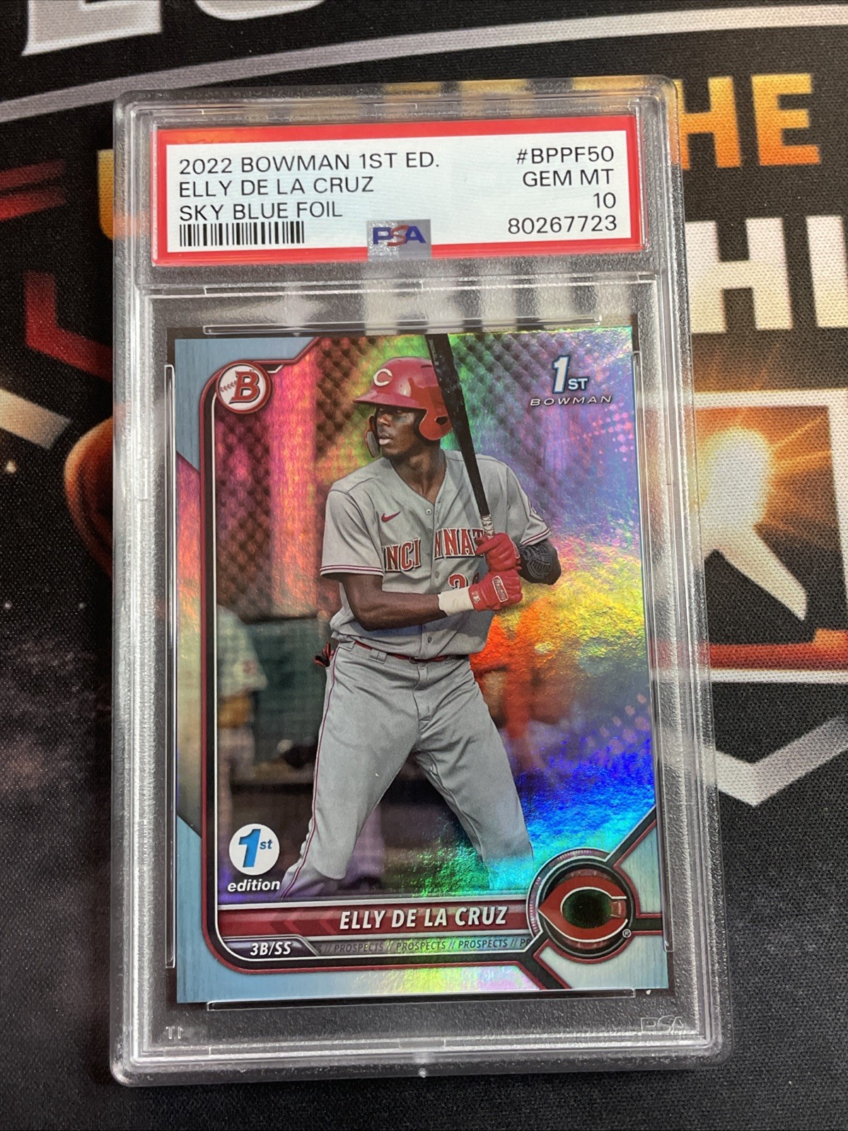 2022 Bowman 1st Edition Sky Blue Foil #BPPF50 Elly De La Cruz RC Rookie PSA 10