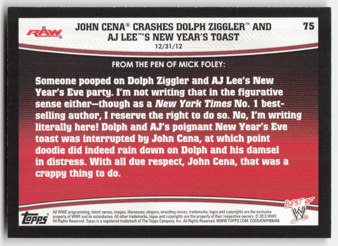 2013 Topps Best of WWE John Cena Crashes Dolph Ziggler and AJ Lee’s Toast #75