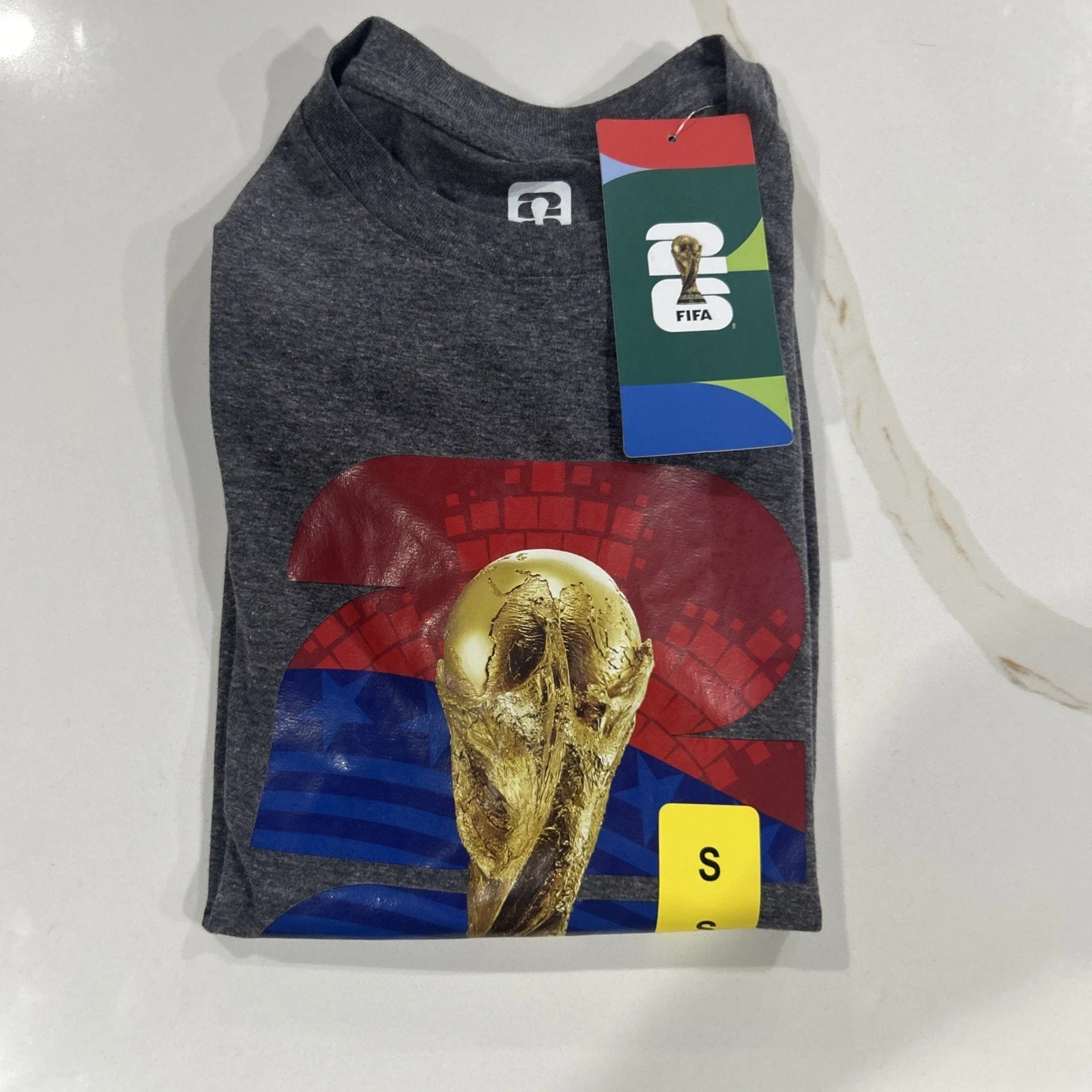 FIFA World Cup Men’s Gray Graphic Print Logo Crew Neck Short Sleeve T-Shirt
