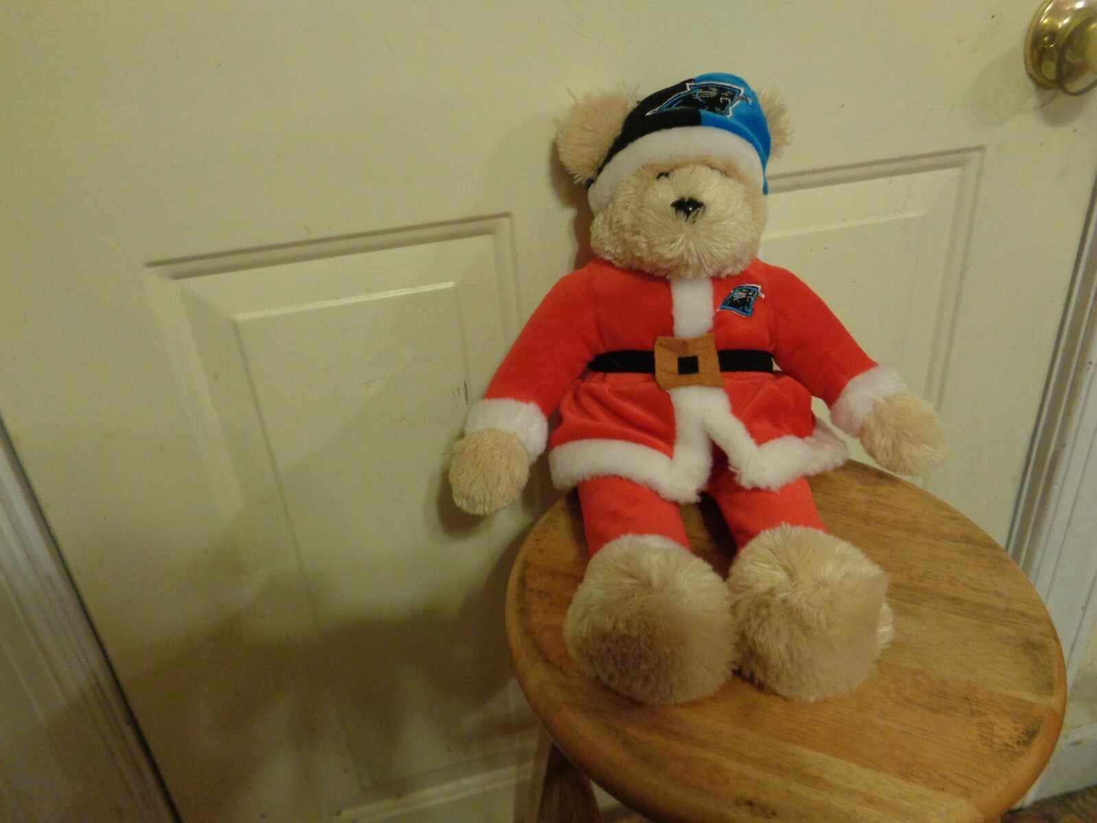 FOREVER COLLECTIBLES NFL FOOTBALL CAROLINA PANTHERS SANTA BEAR PLUSH DOLL FIGURE