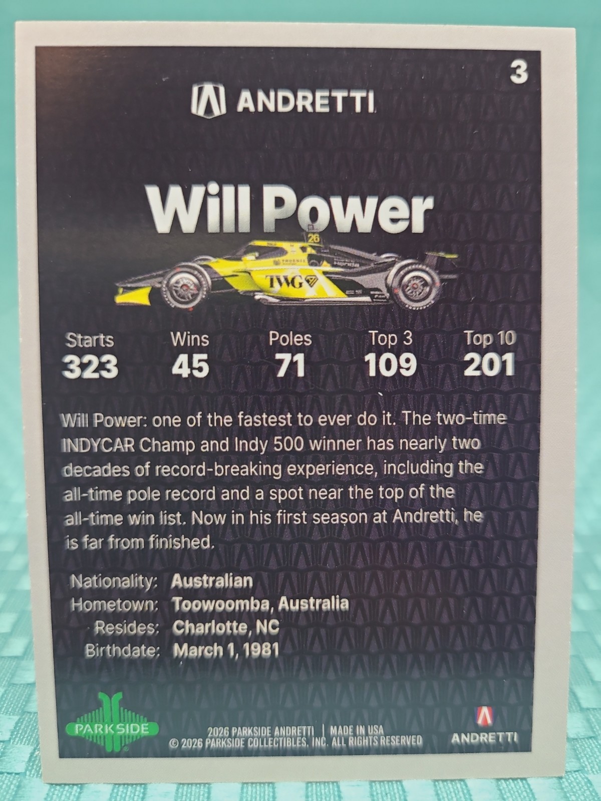 2026 Parkside Andretti Team Set Red Foil Parallel Single – Will Power 3