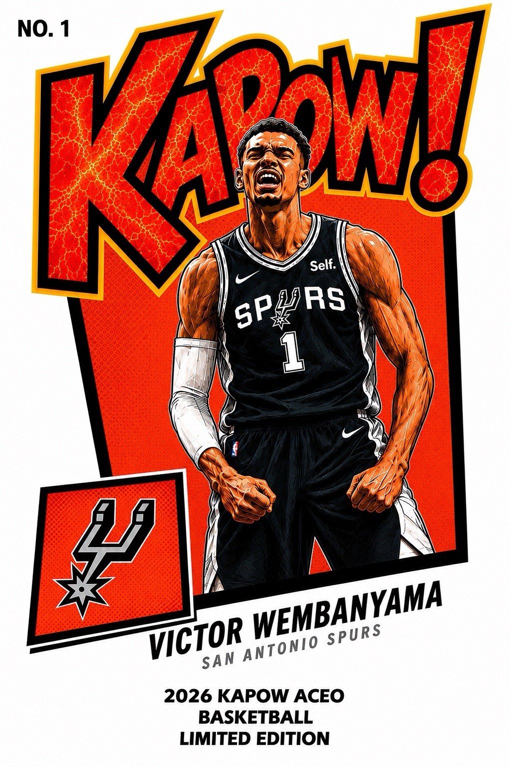2026 Victor Wembanyama Vertical Gold Kapow Original Art Card #01/10 Spurs