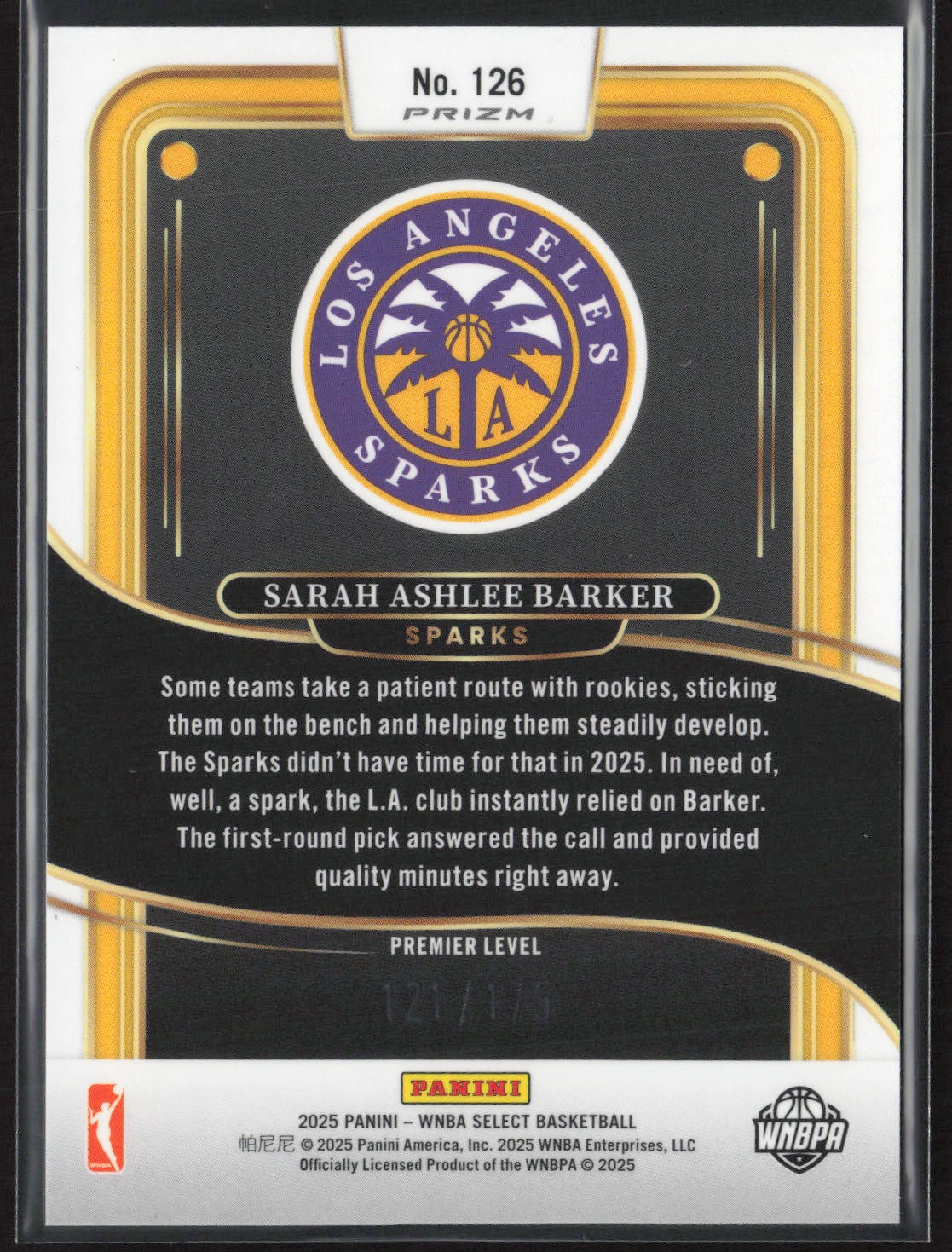 2025 Panini Select WNBA #126 Sarah Ashlee Barker Pink Camo Prizm #/175 RC