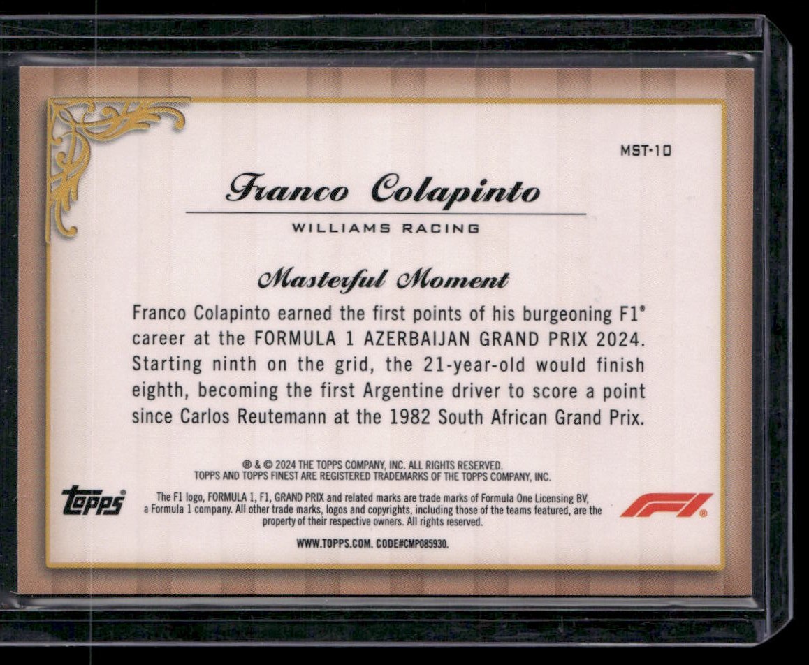 2024 Topps Finest F1 #MST-10 Franco Colapinto Masters Checkerboard Refractor