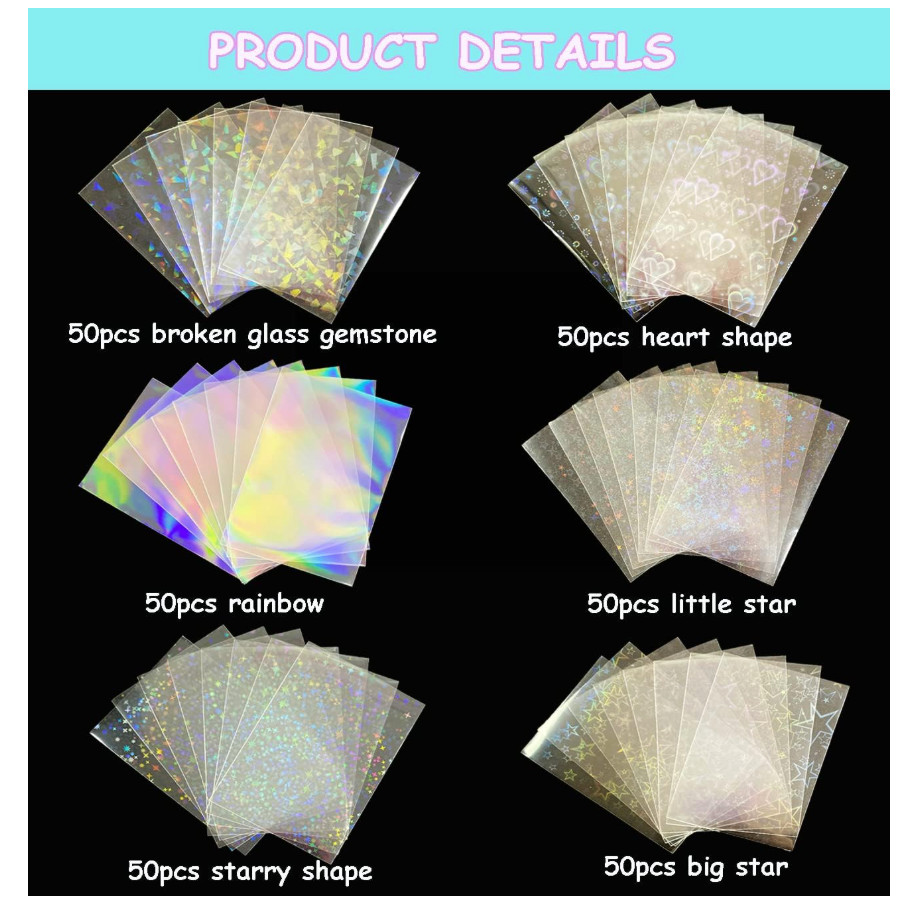 300 Pcs Kpop Photocard Sleeves Laser Flashing Card Sleeves Heart Star Glass G…
