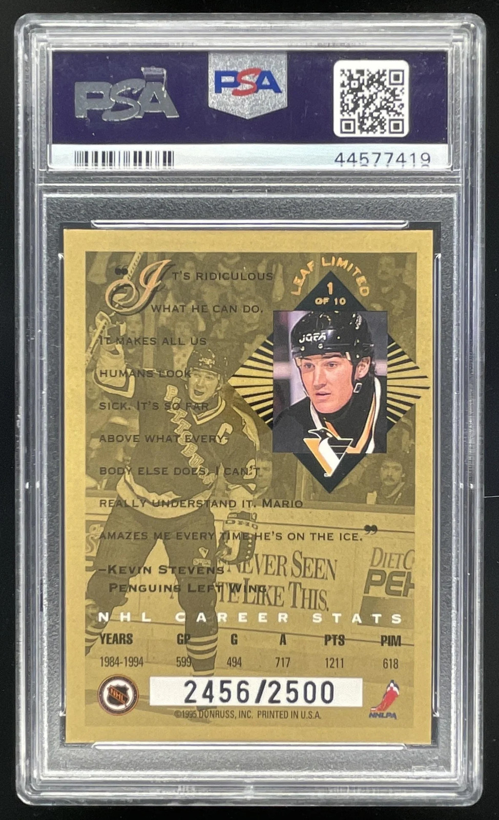 1994-95 Leaf Limited Gold #1 Mario Lemieux /2500 PSA 8