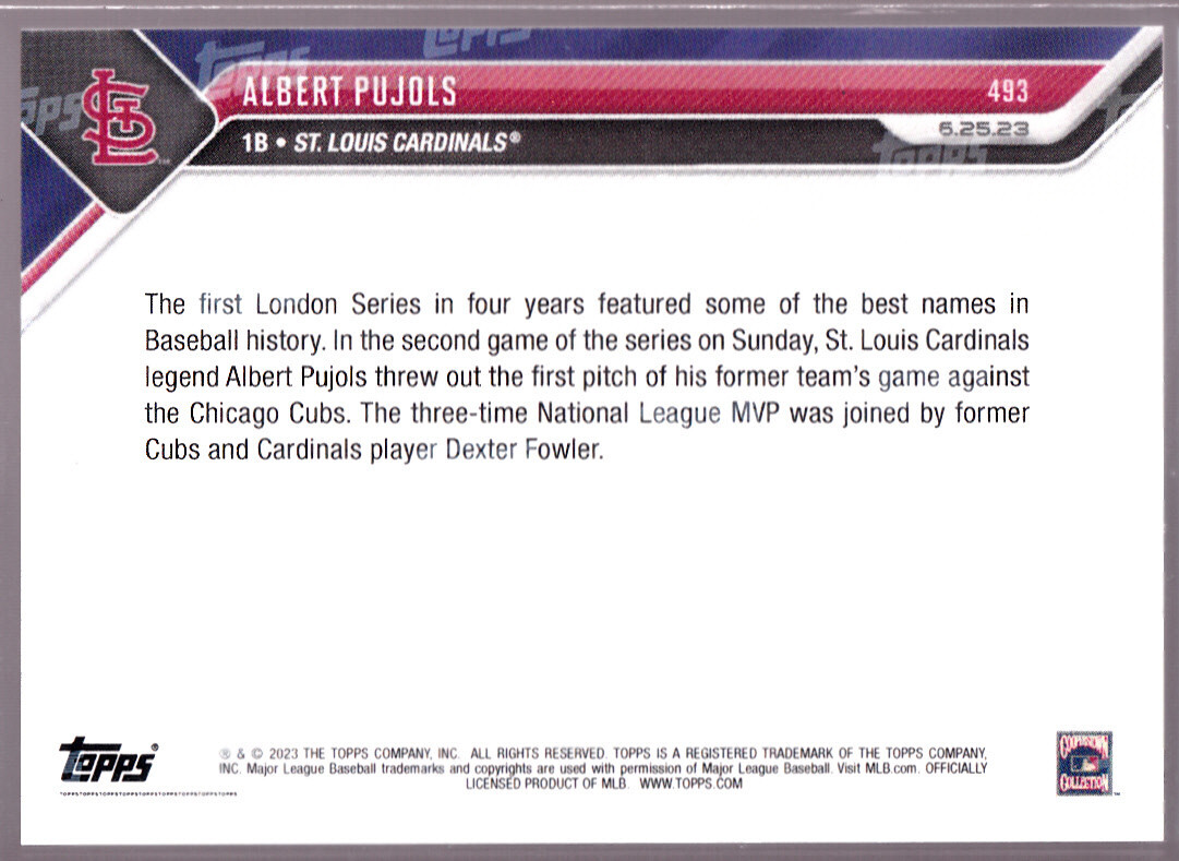 Albert Pujols St. Louis Cardinals 1st Pitch in London vs Cubs 2023 Topps Now 493