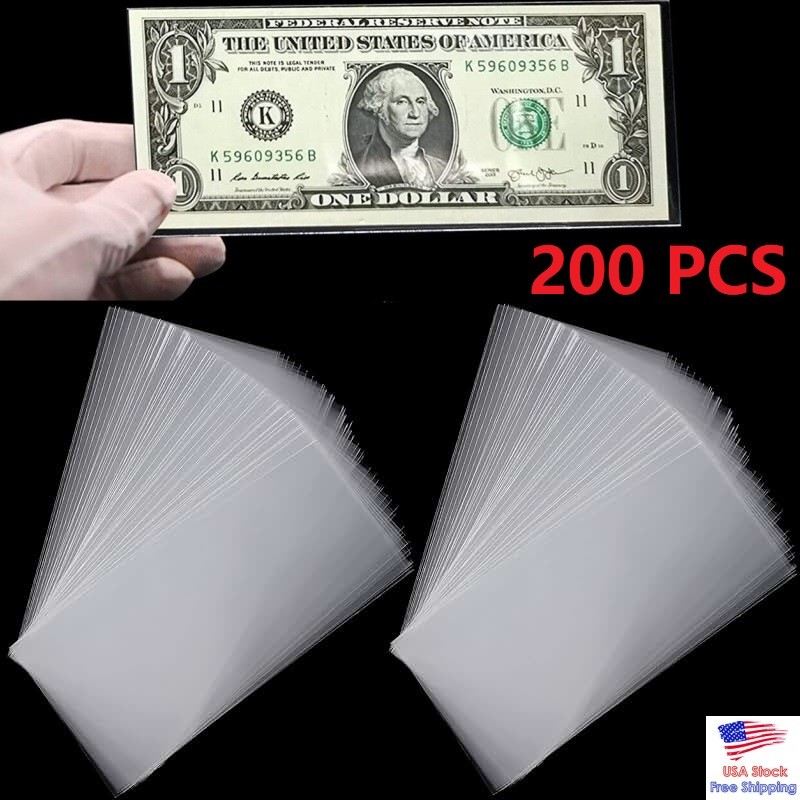 200pcs Currency Sleeves, Clear Dollar Holder Banknote Protector for Paper Money