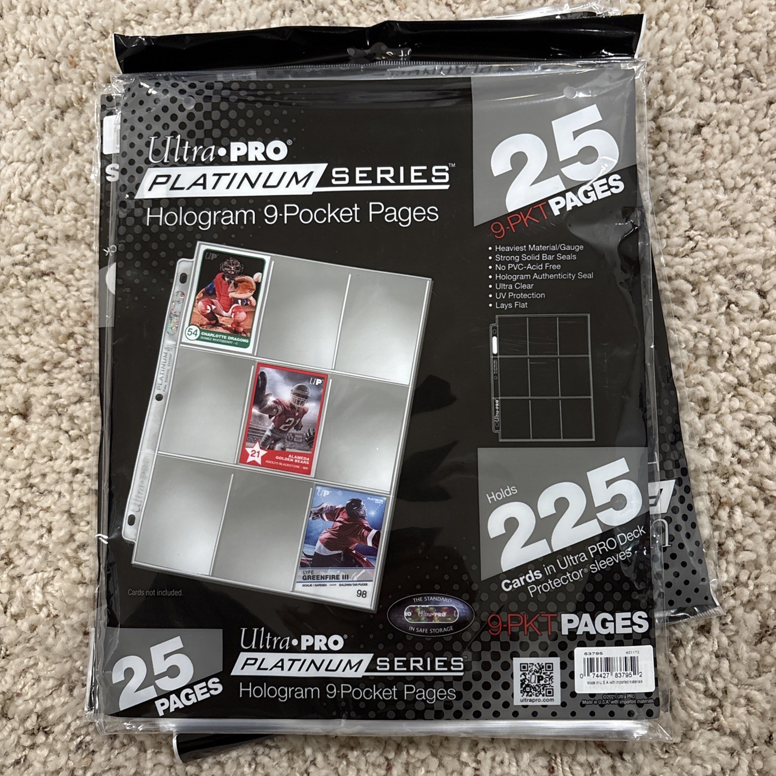 Ultra Pro Platinum Series Hologram 9 Pocket Pages Trading Card, 25 Pgs, 225 Card