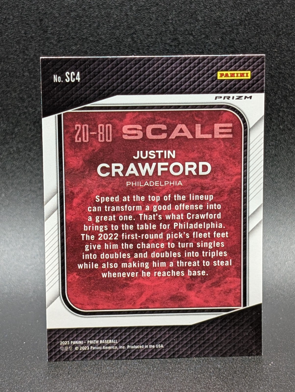 2023 Panini Prizm 20-80 Scale Silver #SC4 Justin Crawford Philadelphia Phillies