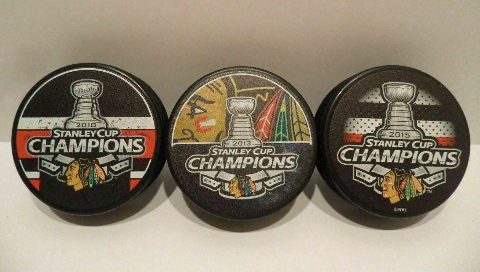 2010, 2013 & 2015 Chicago Blackhawks Stanley Cup Champions Puck NHL NEW!
