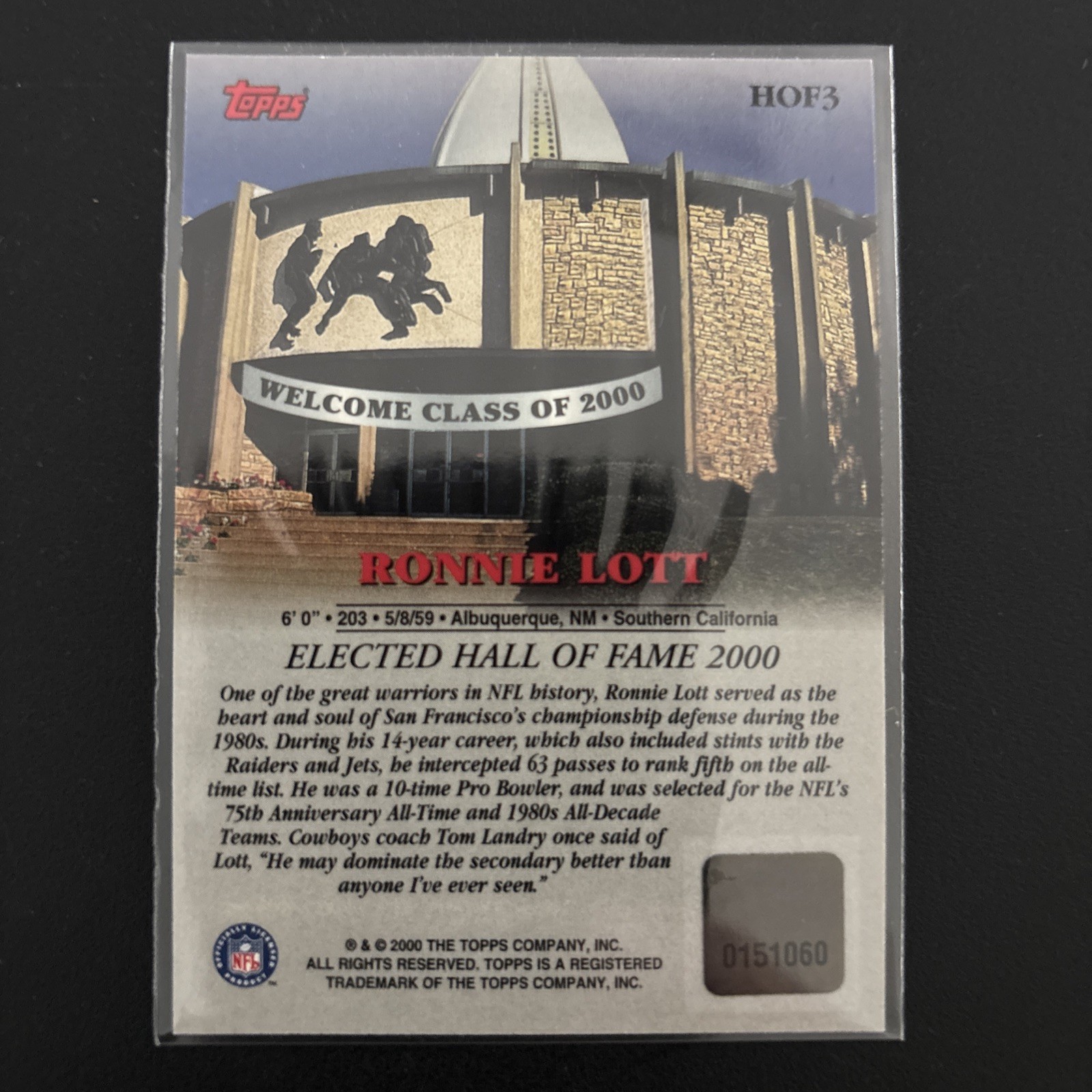 2000 Topps – Hall of Fame Autographs Ronnie Lott #HOF3 (AU)