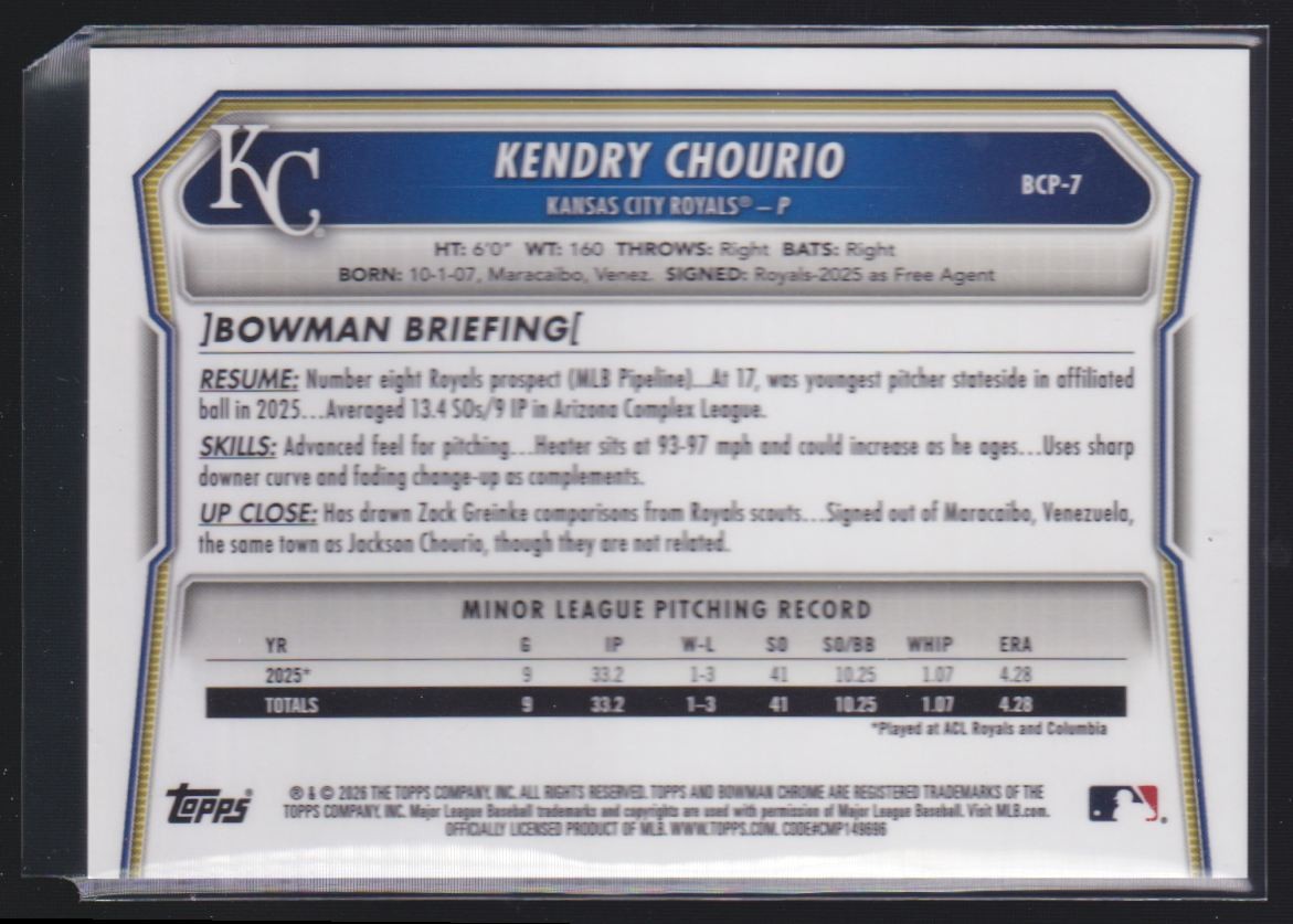 2026 Bowman Gold Mojo Kendry Chourio /50 Kansas City Royals #BCP-7