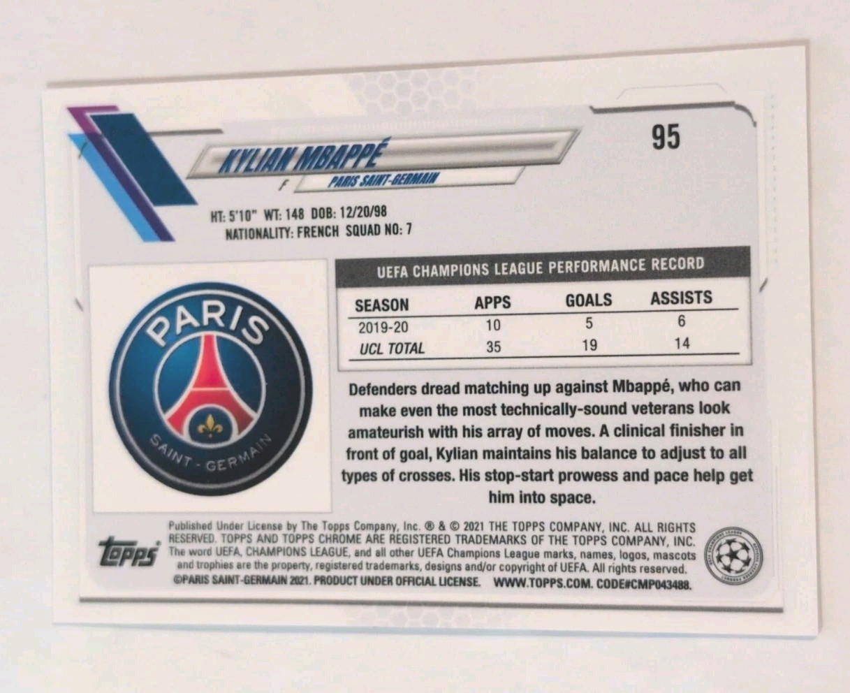 2020-21 Topps Chrome UCL – Kylian Mbappe #95
