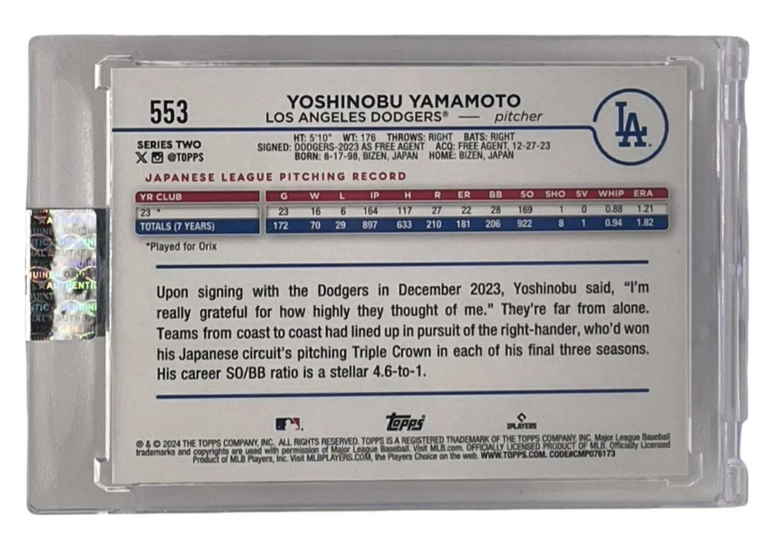 2024 Topps 582 Montgomery Club Exclusive Foil #553 Yoshinobu Yamamoto Rookie RC