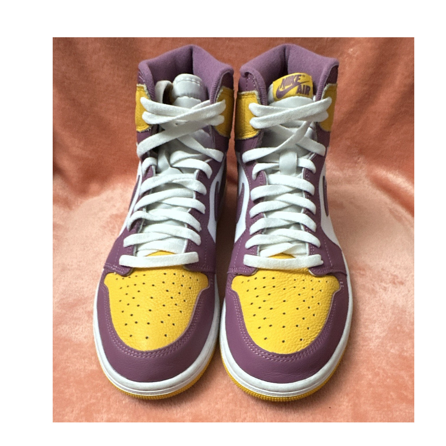 Nike Air Jordan 1 Retro High Purple Yellow Signed Leather High Top Sneakers