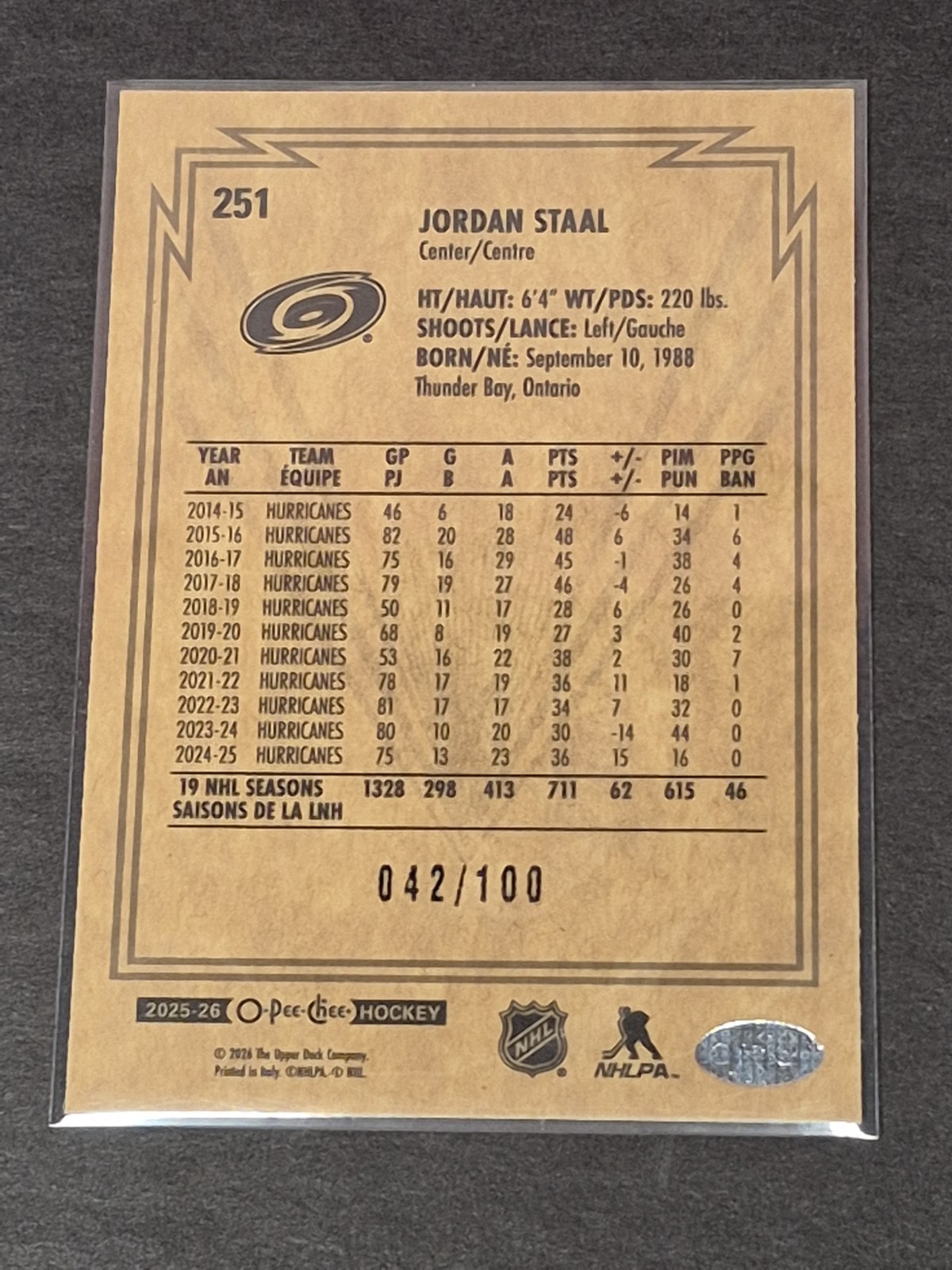 2025-26 O-Pee-Chee – Retro Jordan Staal #251 Retro Black Border /100