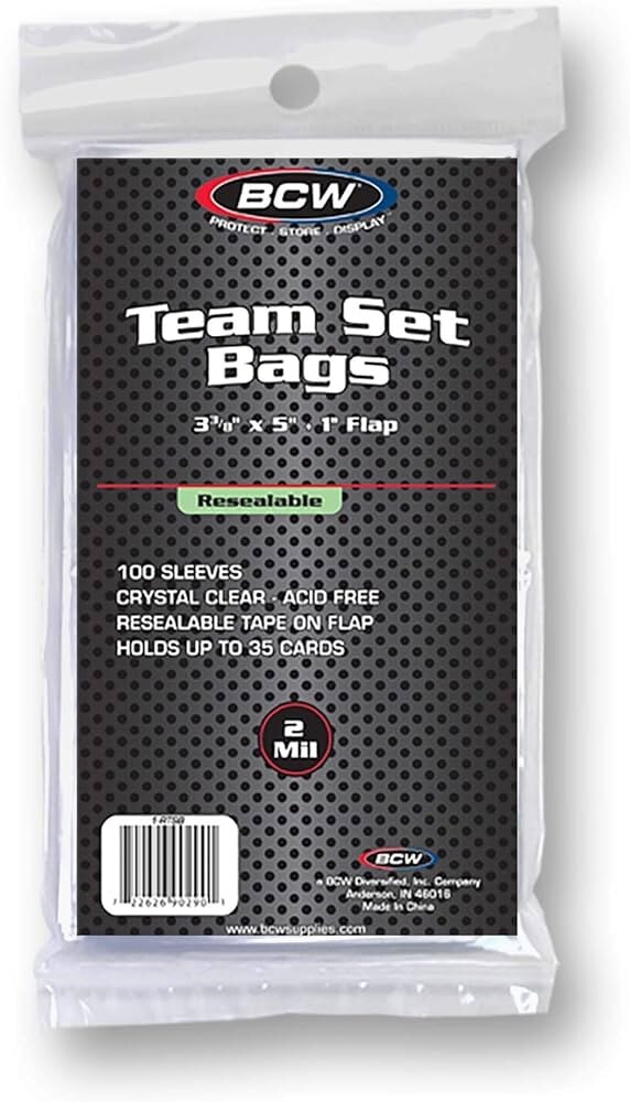 *NEW* BCW 1RTSB Resealable Team Set Bags – 100 Bags – 3 3/8″ x 5″ + 1″ Flap