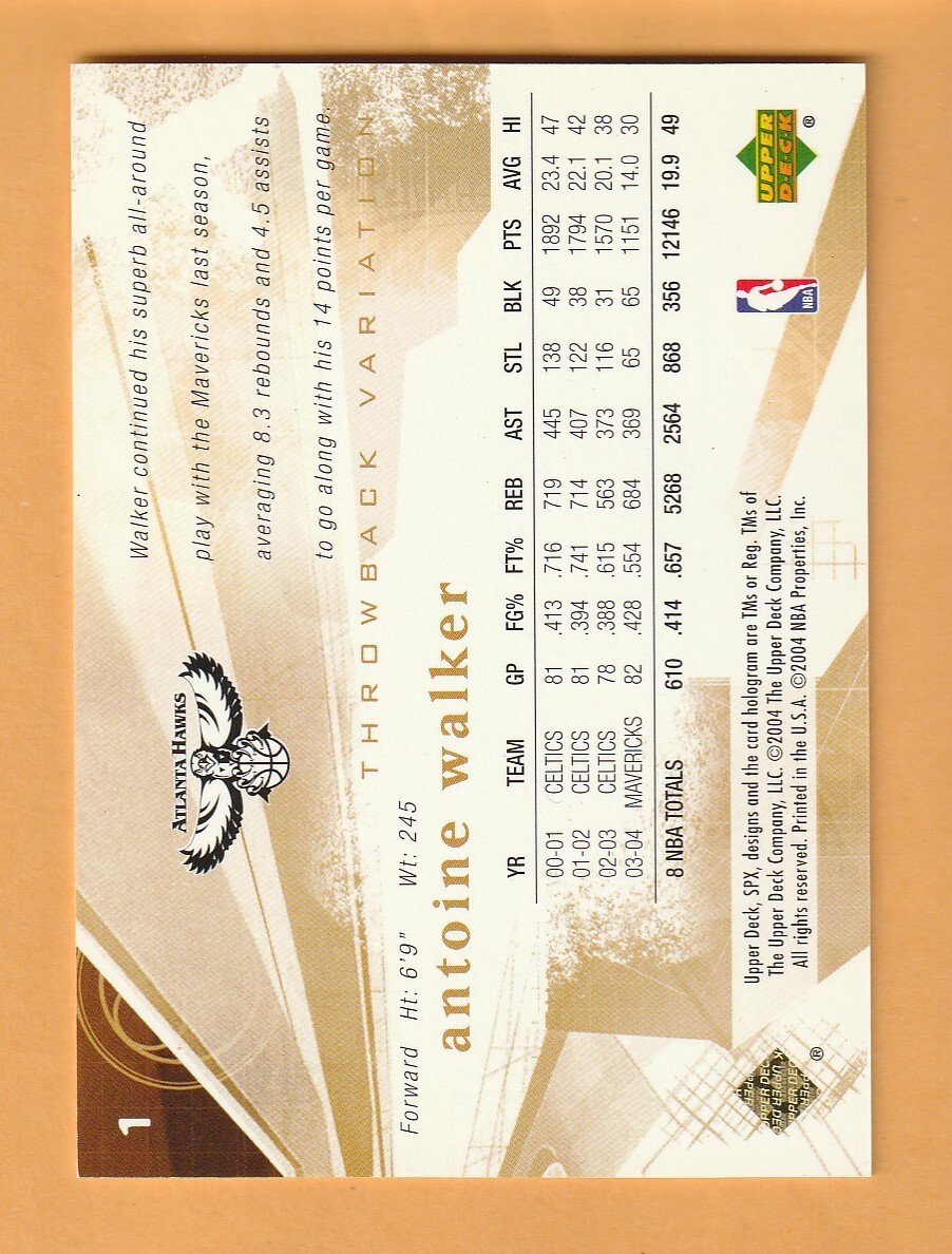Antoine Walker Atlanta Hawks 2004-05 SPx Throwback #1 /500 Kentucky Wildcats 6R