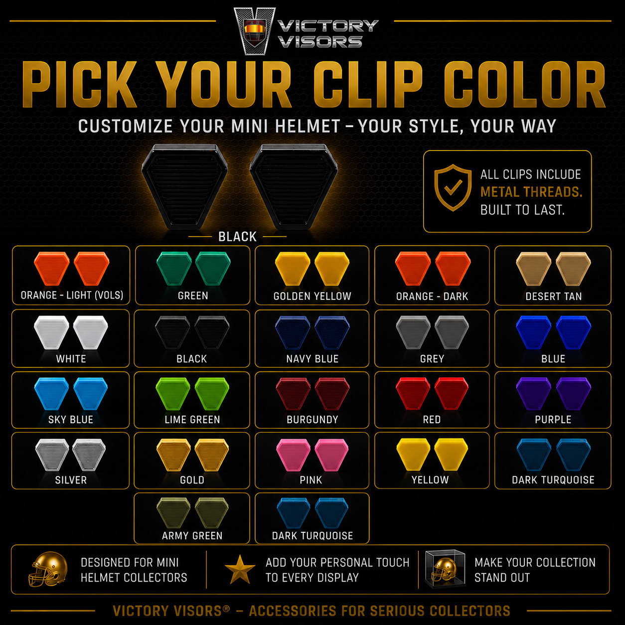 Mini Size Football Helmet Visor (HARD STYLE). Your Choice Clip Color