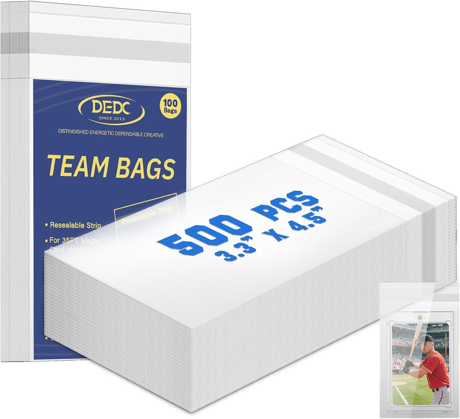 DEDC 500Pcs Team Bags for One Touch Magnetic Card Holder, Team Bags for Tradi