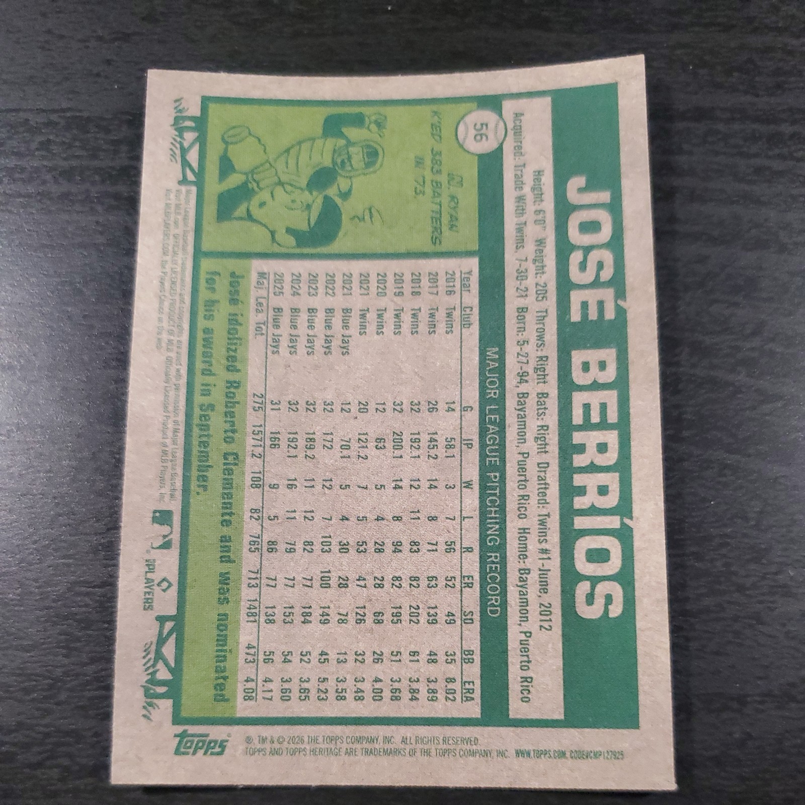2026 Topps Heritage #56 José Berríos Chrome Silver Sparkle Refractor Blue Jays