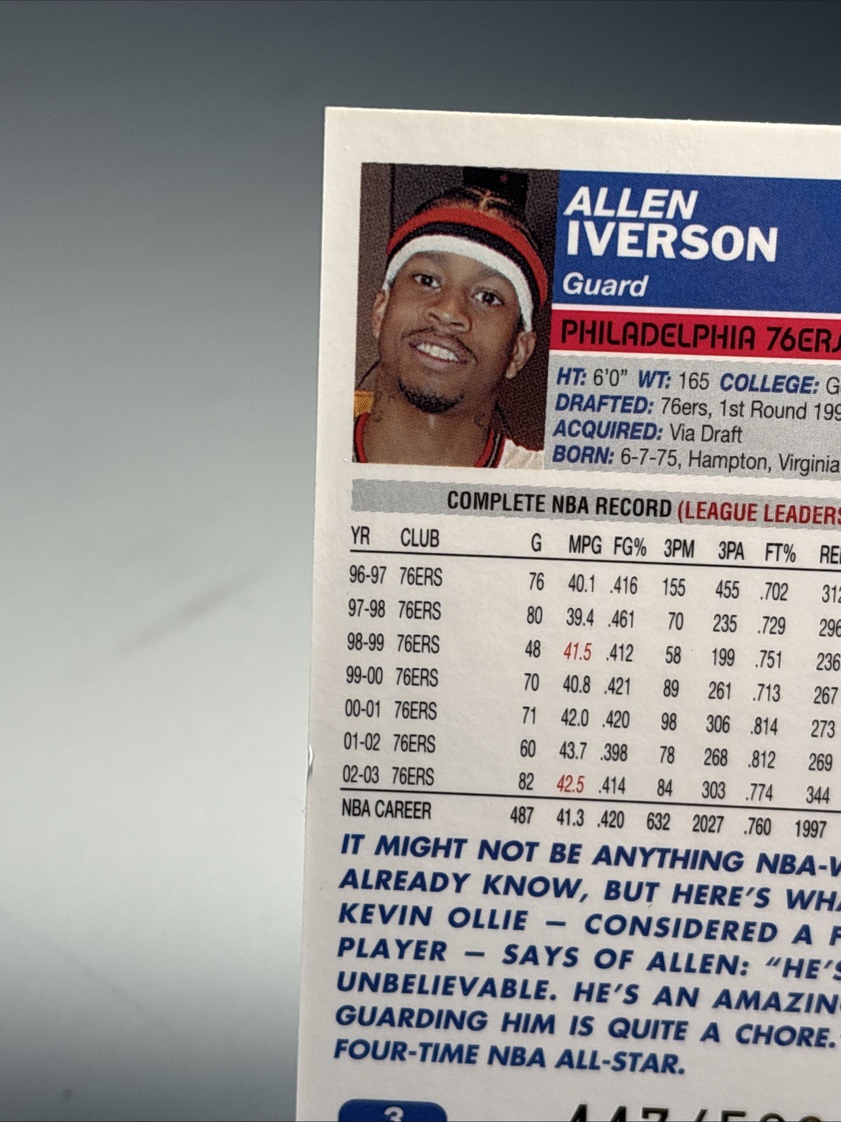 2003-04 Topps Chrome 🏀 – Allen Iverson #3 Black Refractor #d 447/500 – 76ers