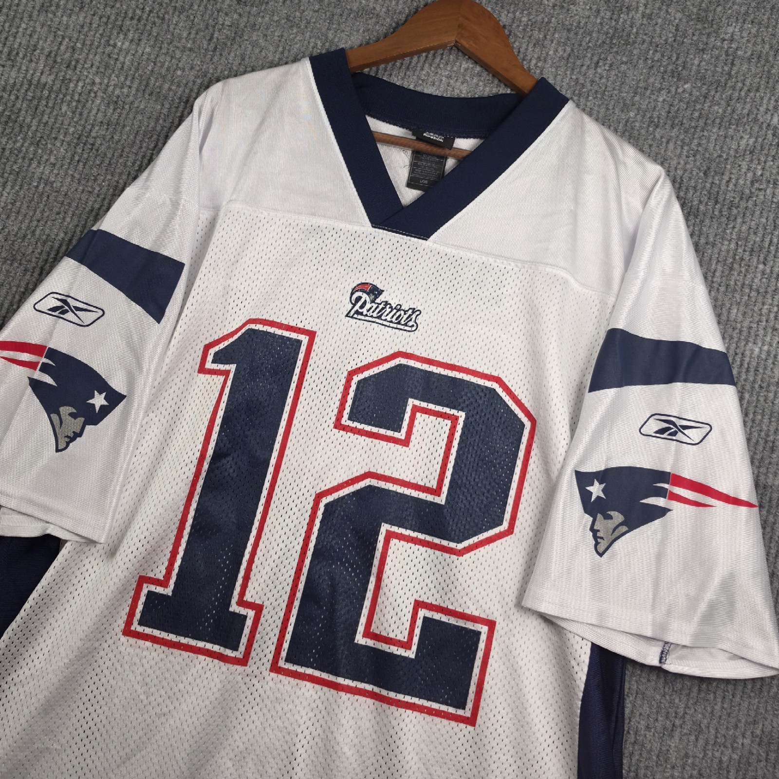 Reebok NFL Patriots Tom Brady 12 Jersey Style 7075A Mens L White Vintage Y2K 00s