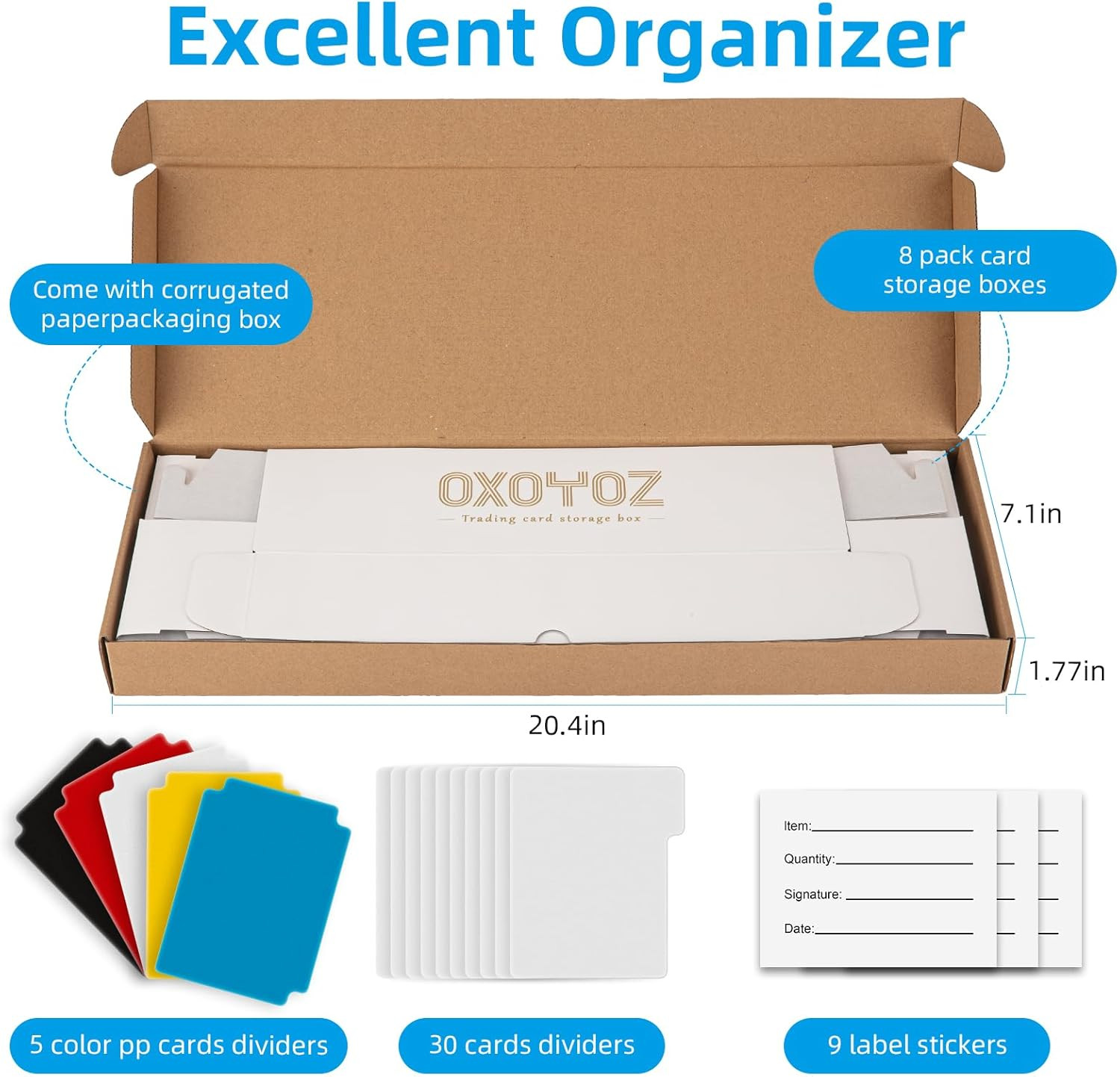 Trading Card Storage Box, 8 Pack 5 Color Dividers 9 Label Stickers 30 Dividers,