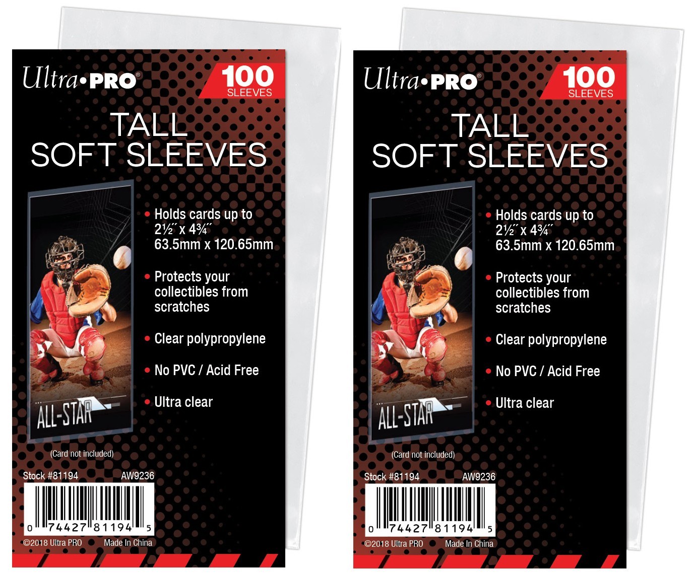 200 Ultra Pro Tall Card Sleeves Basketball Card Sports Widevision Gameday Soft