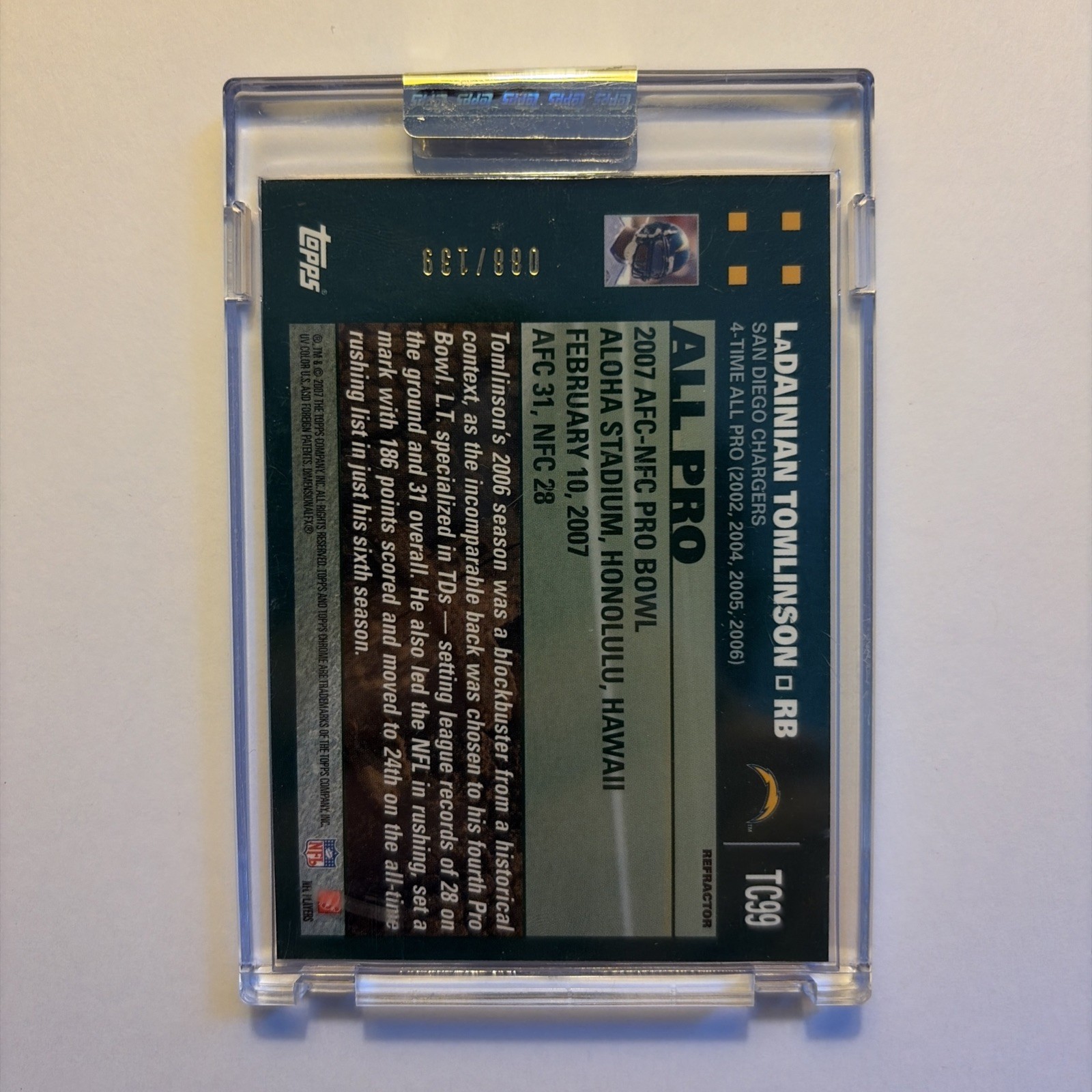 2007 Topps Chrome – All-Pro LaDainian Tomlinson #TC151 Red Refractor /139