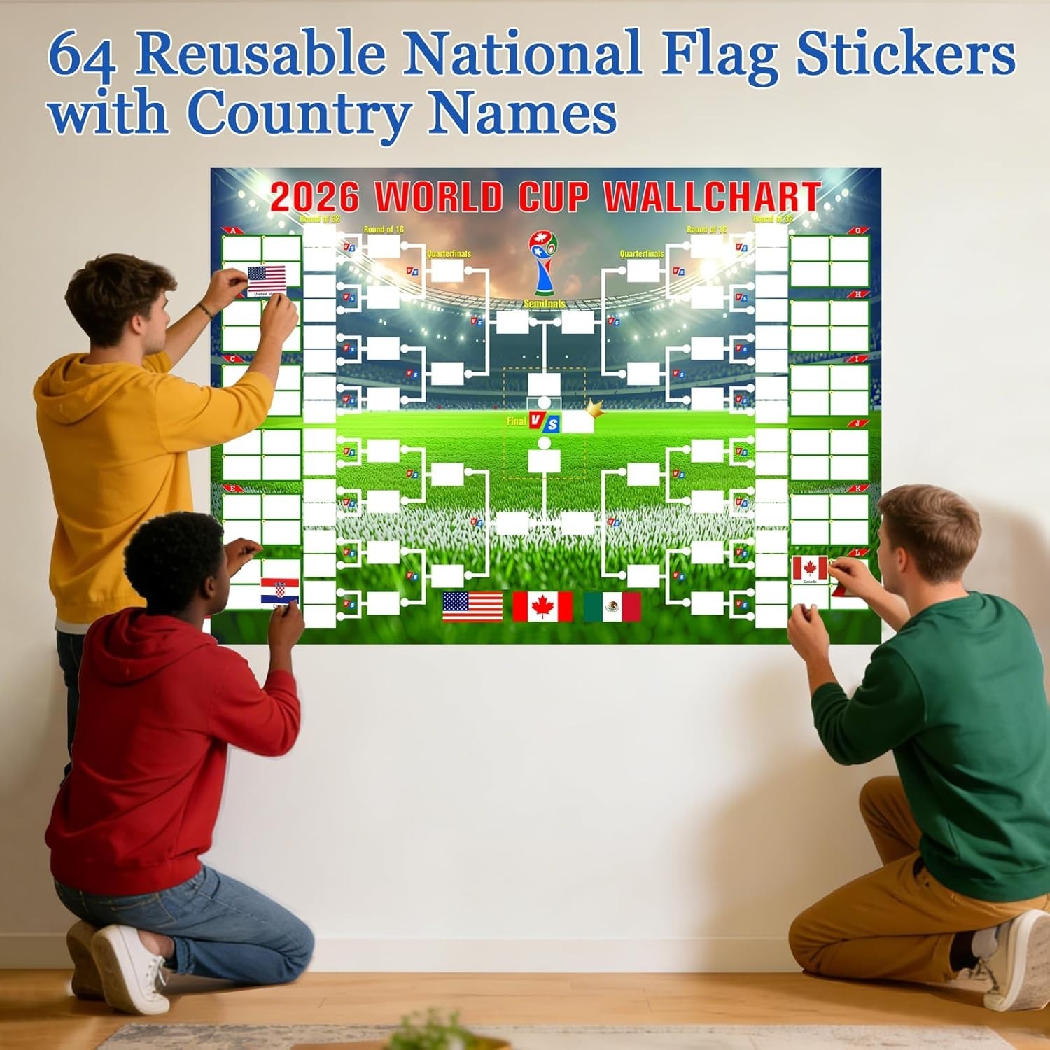 36×24 Inches World Cup 2026 Schedule Poster with 64 Reusable Flag Stickers