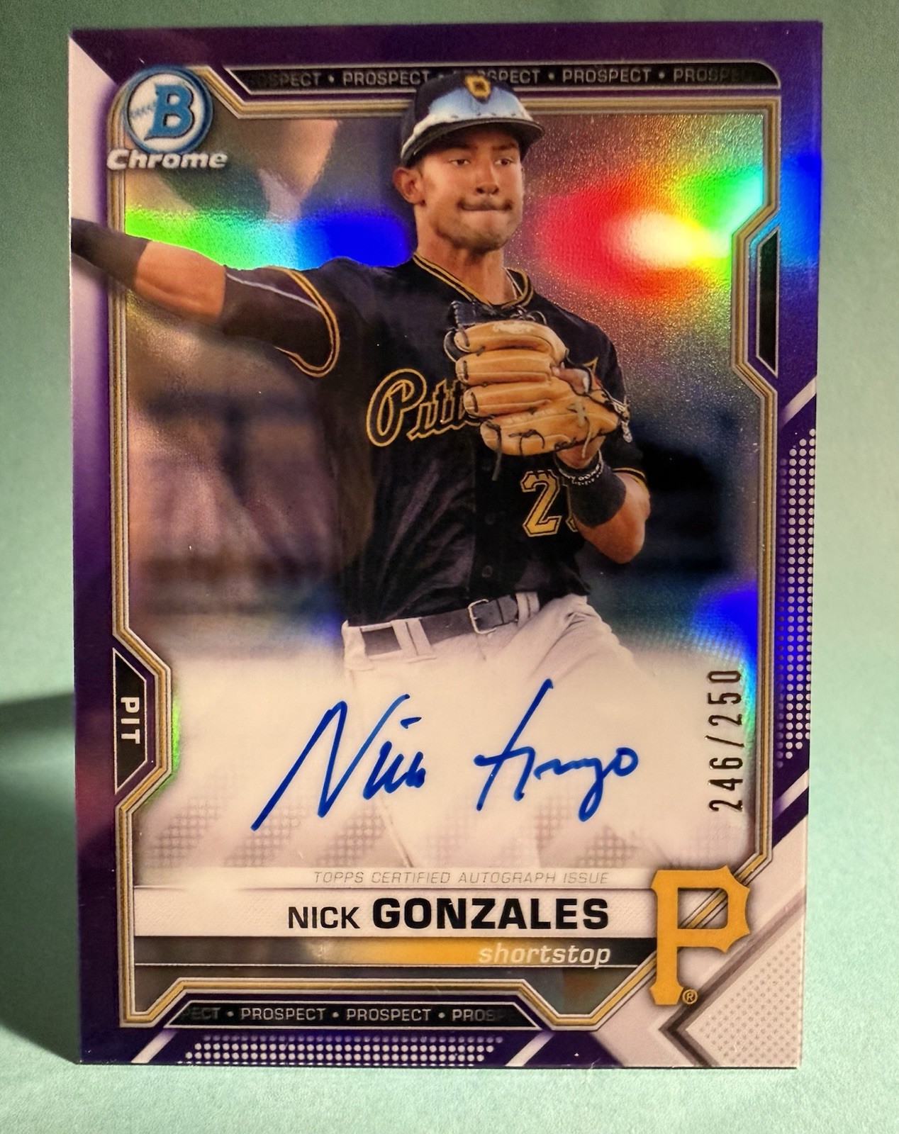2021 Bowman Chrome Auto Nick Gonzales Purple Refractor /250 Pirates