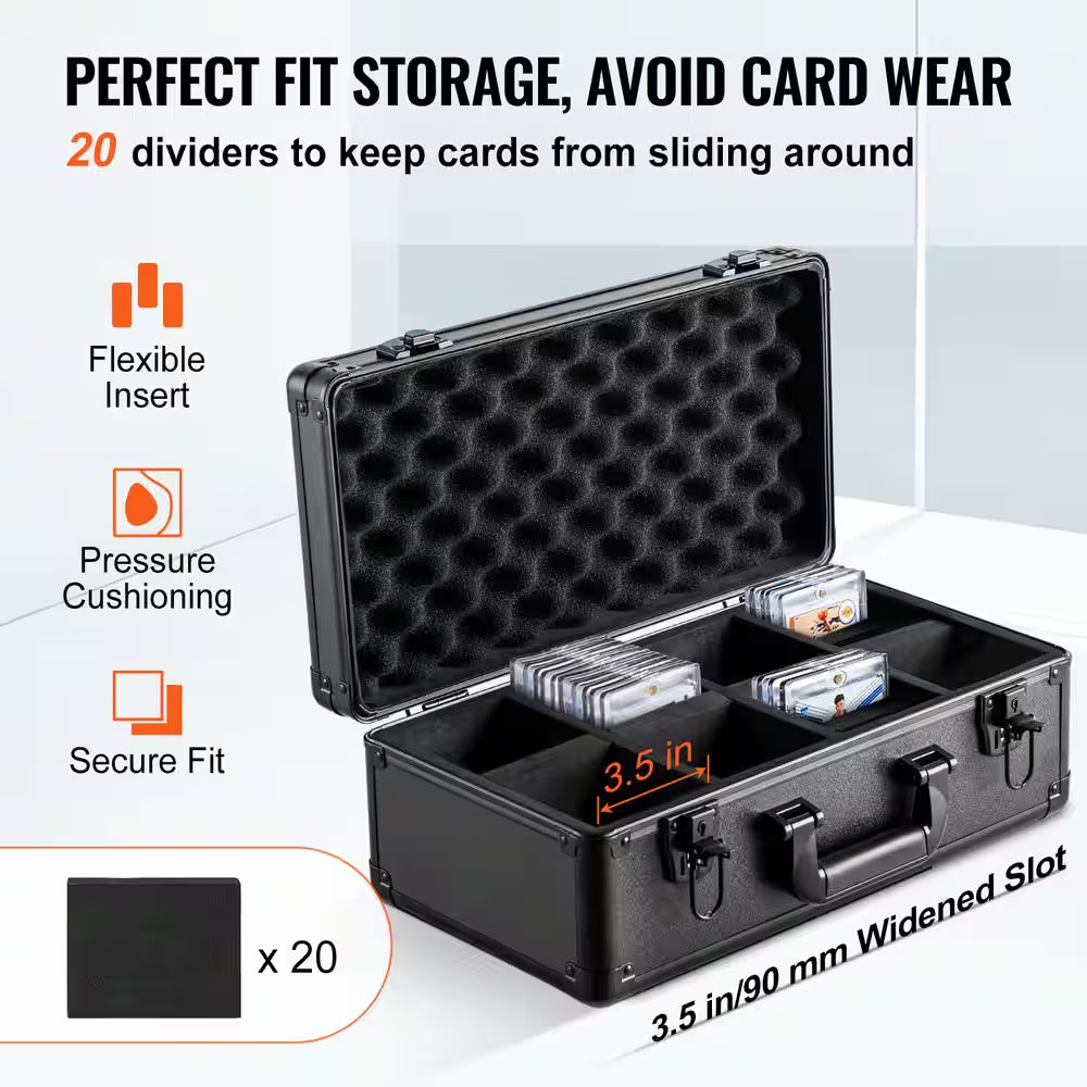 Graded Card Storage Box 4-Slots Cards Holder Black Picture Frame with Key Lock F