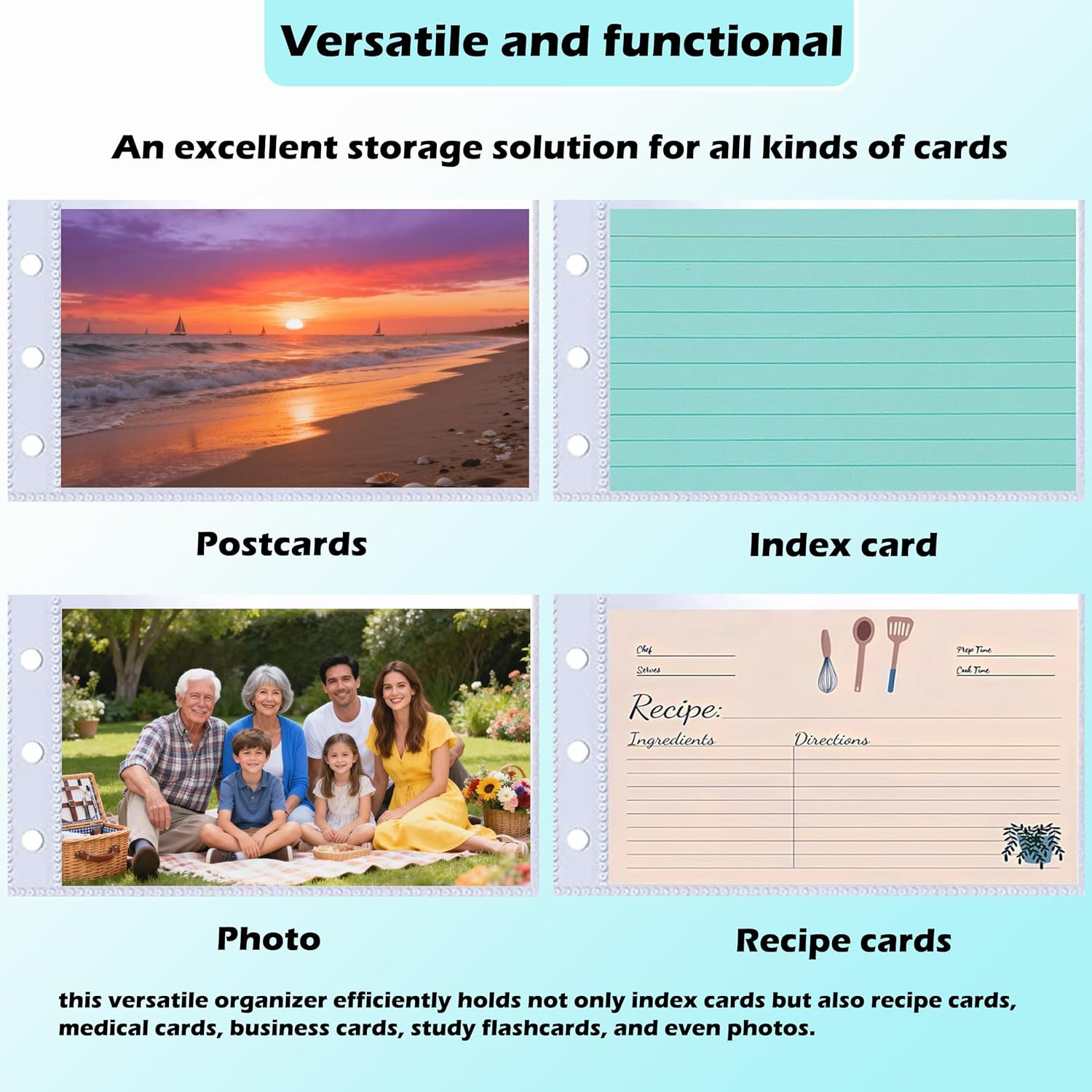3X5 Index Card Binder with 40 Card Sleeves, Index Card Organizer for Flash Cards