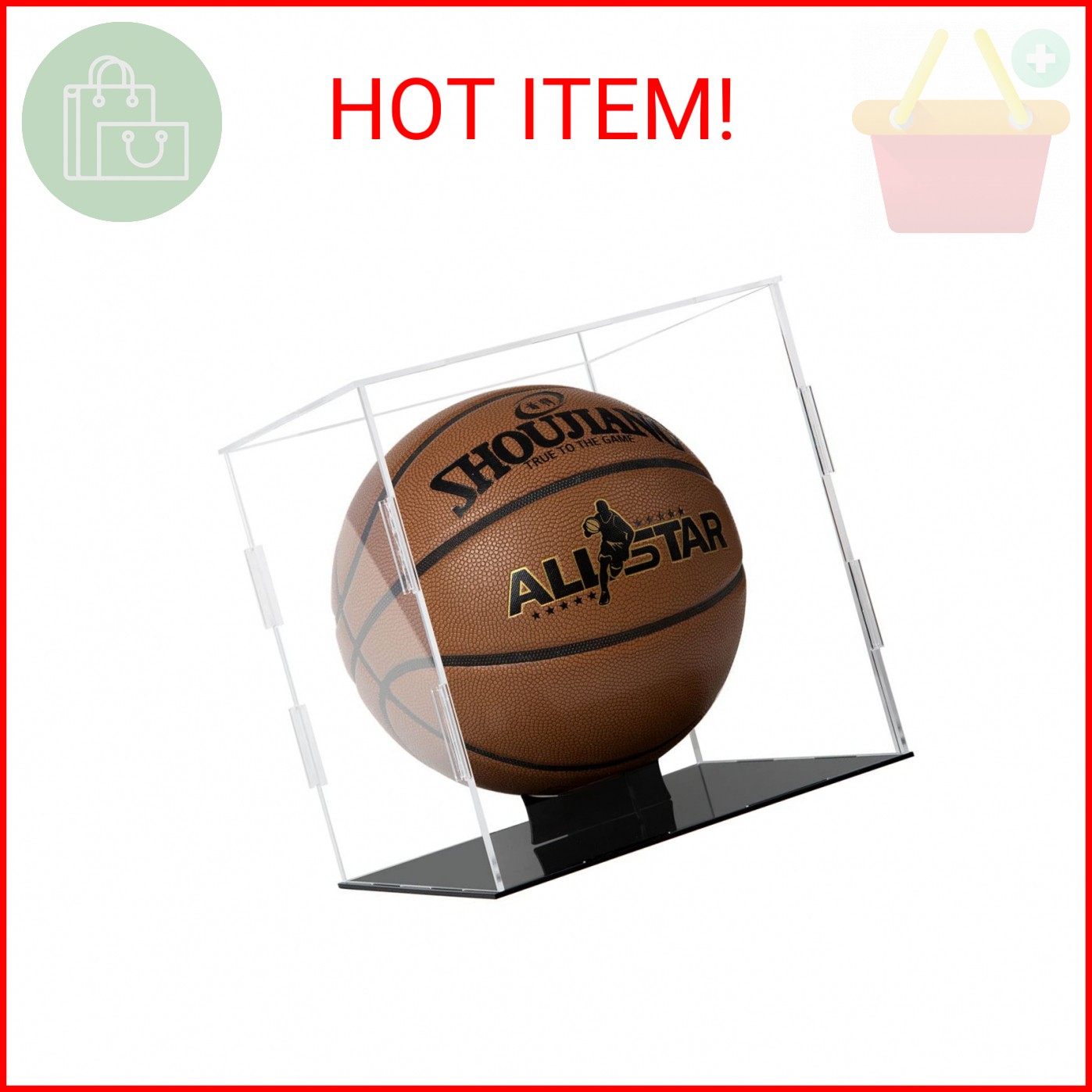 Basketball Display Case Clear Acrylic Glass Cube Assemble Countertop Box Soccer