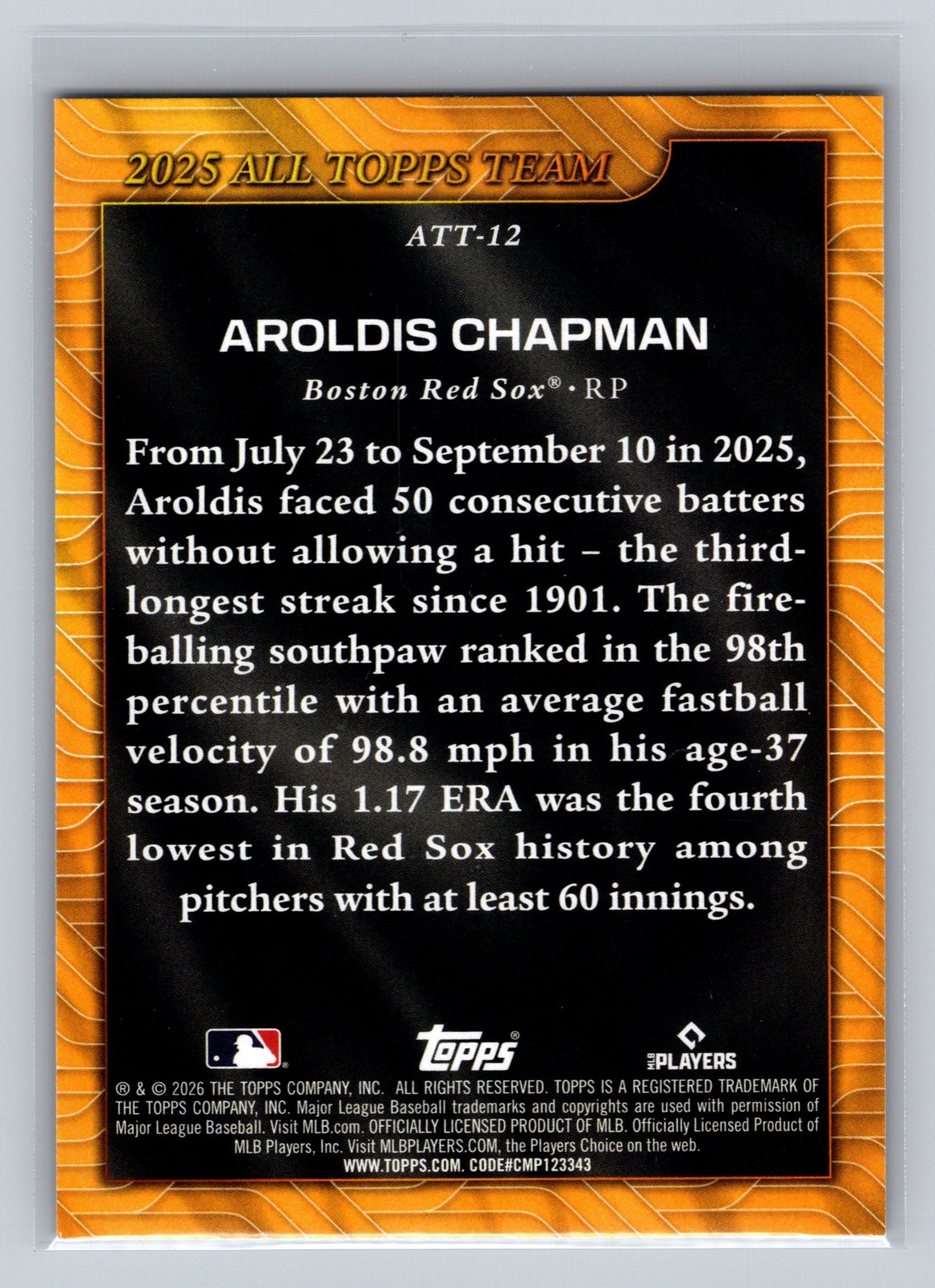 2026 Topps #ATT-12 Aroldis Chapman 2025 All Topps Team (A116)
