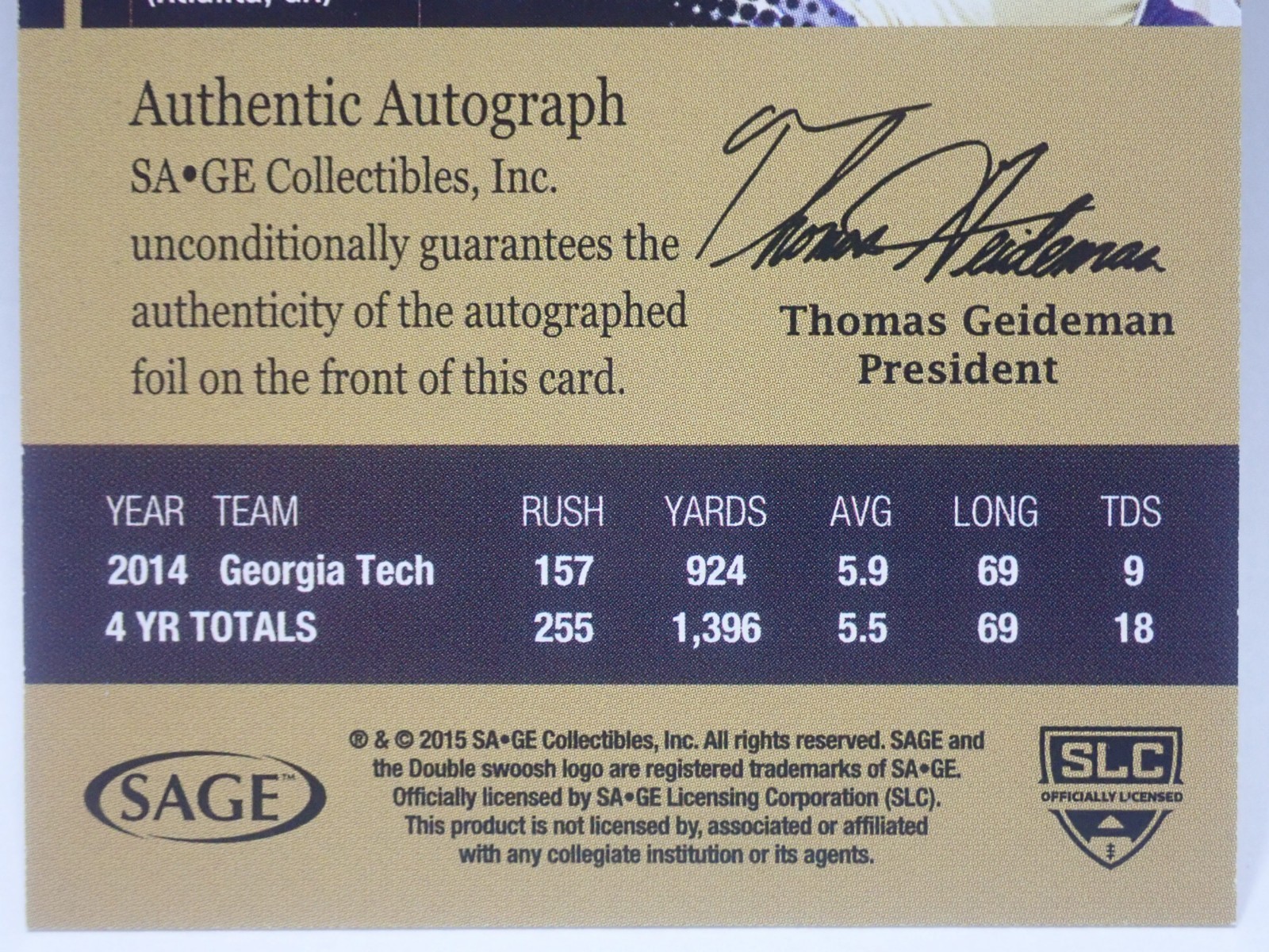 SYNJYN DAYS AUTO PRE-ROOKIE A30 2015 SAGE HIT FOOTBALL AUTOGRAPH CARD