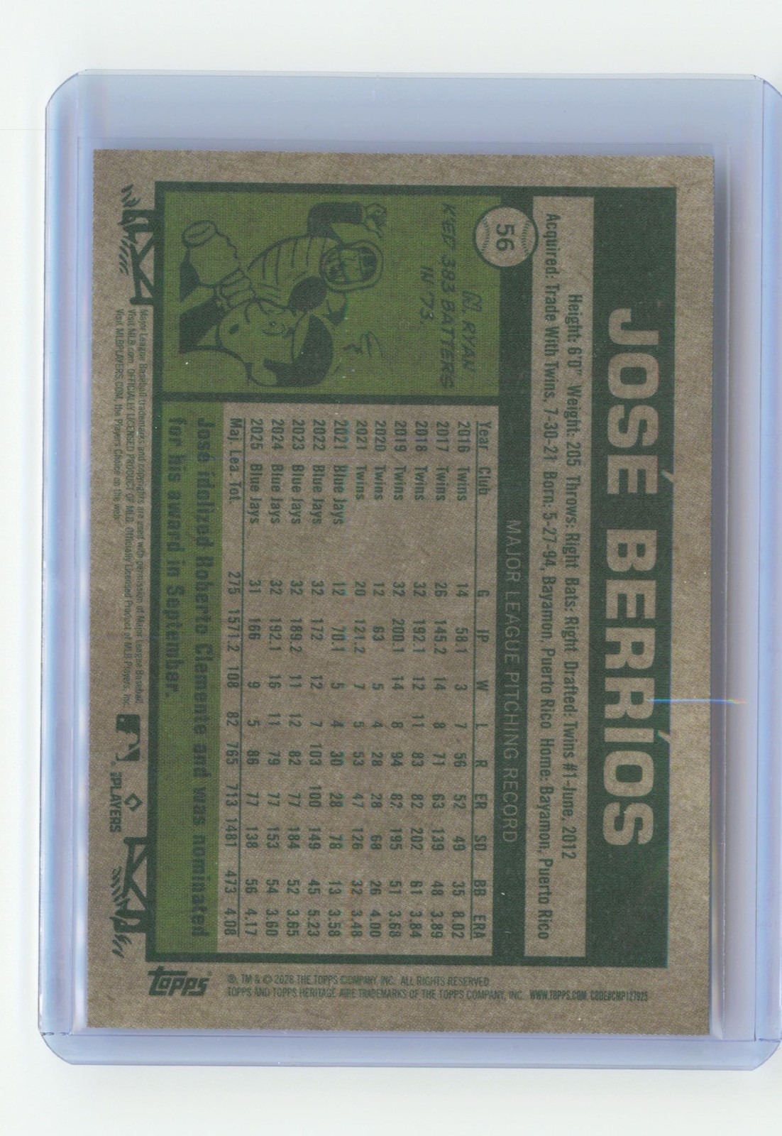 2026 Topps Heritage José Berríos Chrome Light Blue Sparkle Refractors #56