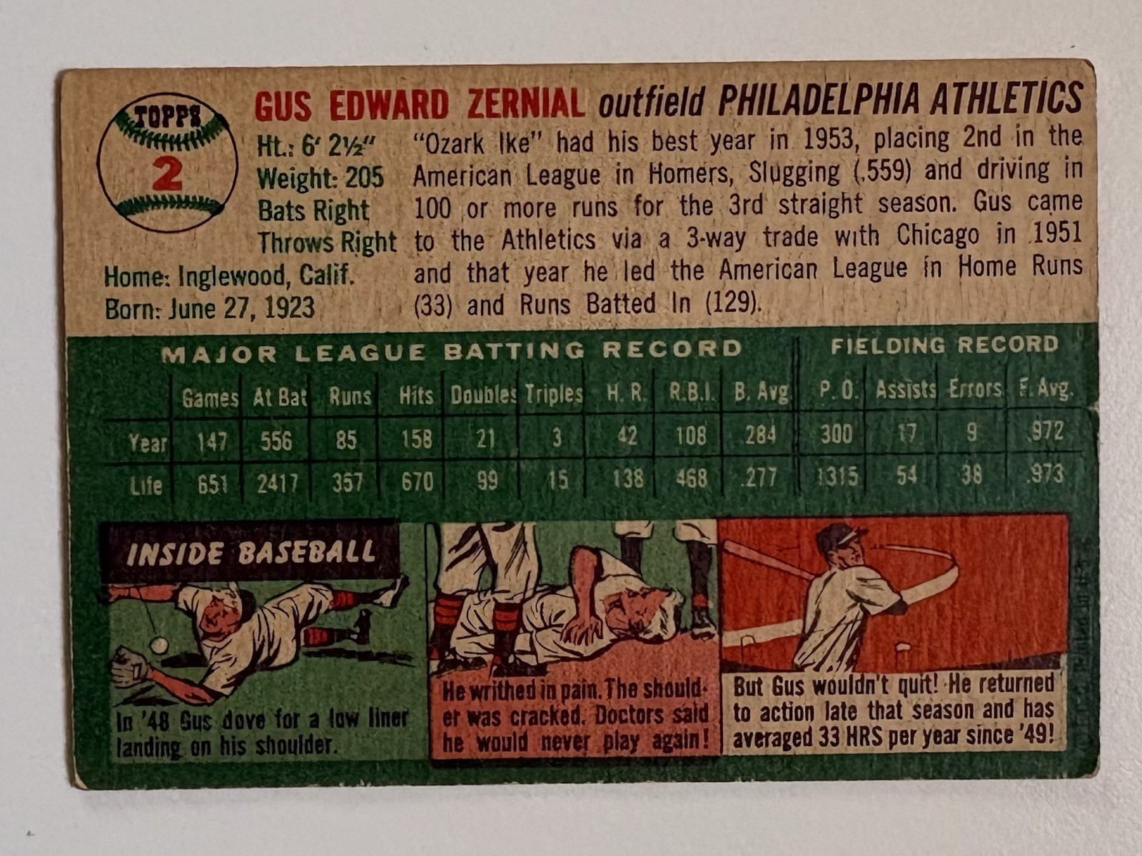 1954 Topps – Gus Zernial #2