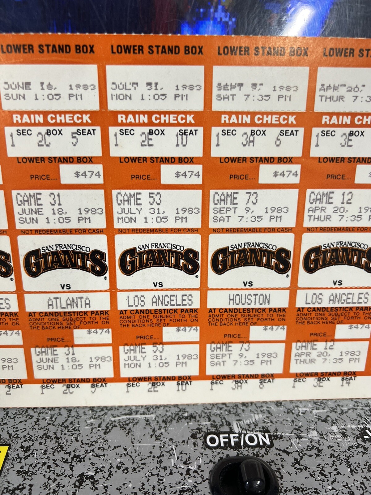 1983 San Francisco Giants Uncut Season Ticket Sheet NL West Dodgers Braves + Hou