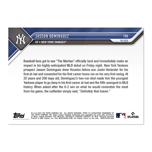 2023 MLB TOPPS NOW® #798 ⚾️ Jasson Dominguez Call-Up RC ⚾️ New York Yankees ⚾️