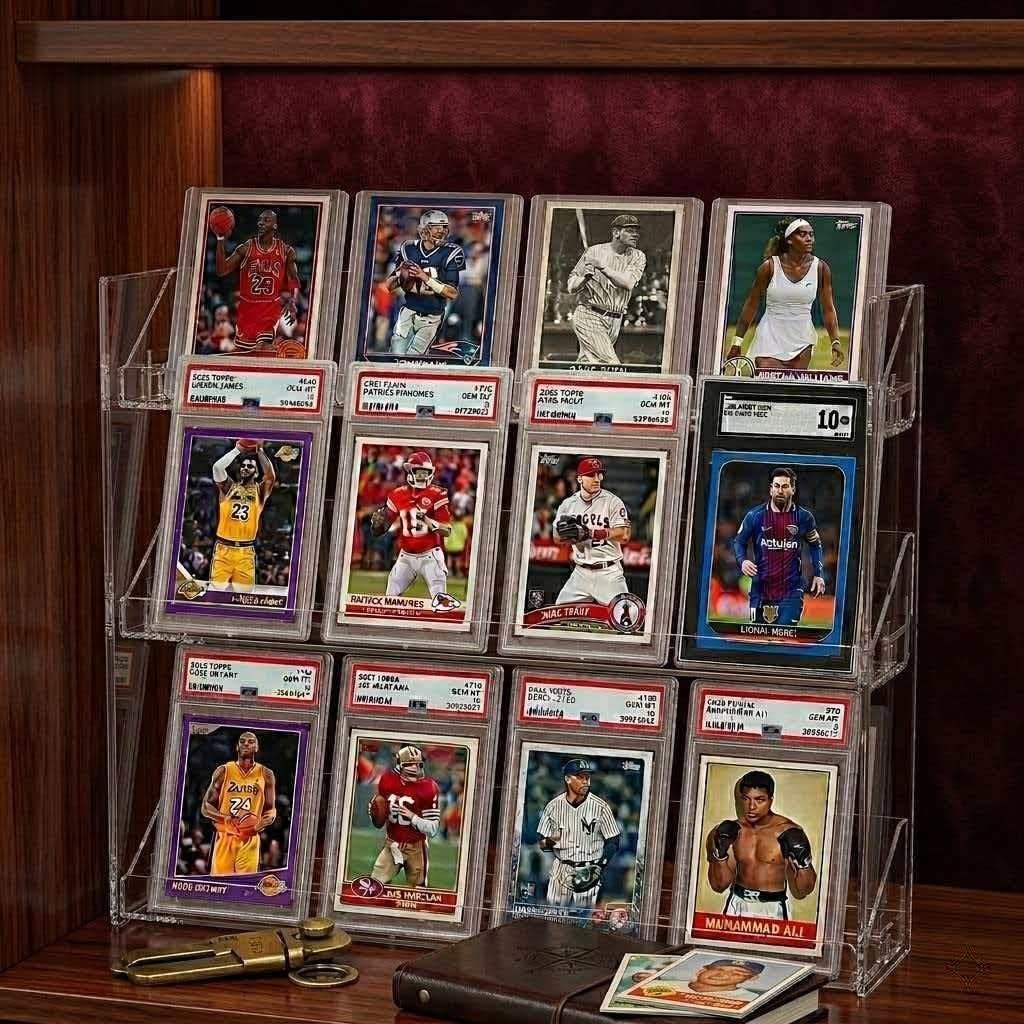 3-Tier Clear Card Display Stand, Wall-Mounted or Desktop Graded Card Holder w…